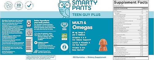 Miniatura 13 de SmartyPants Gomitas multivitamínicas Teen Guy - Fórmula mejorada Omega 3 (DHAEPA), vitamina D3, C, vitamina B12, B6, A, K y zinc, ácido fólico, sin