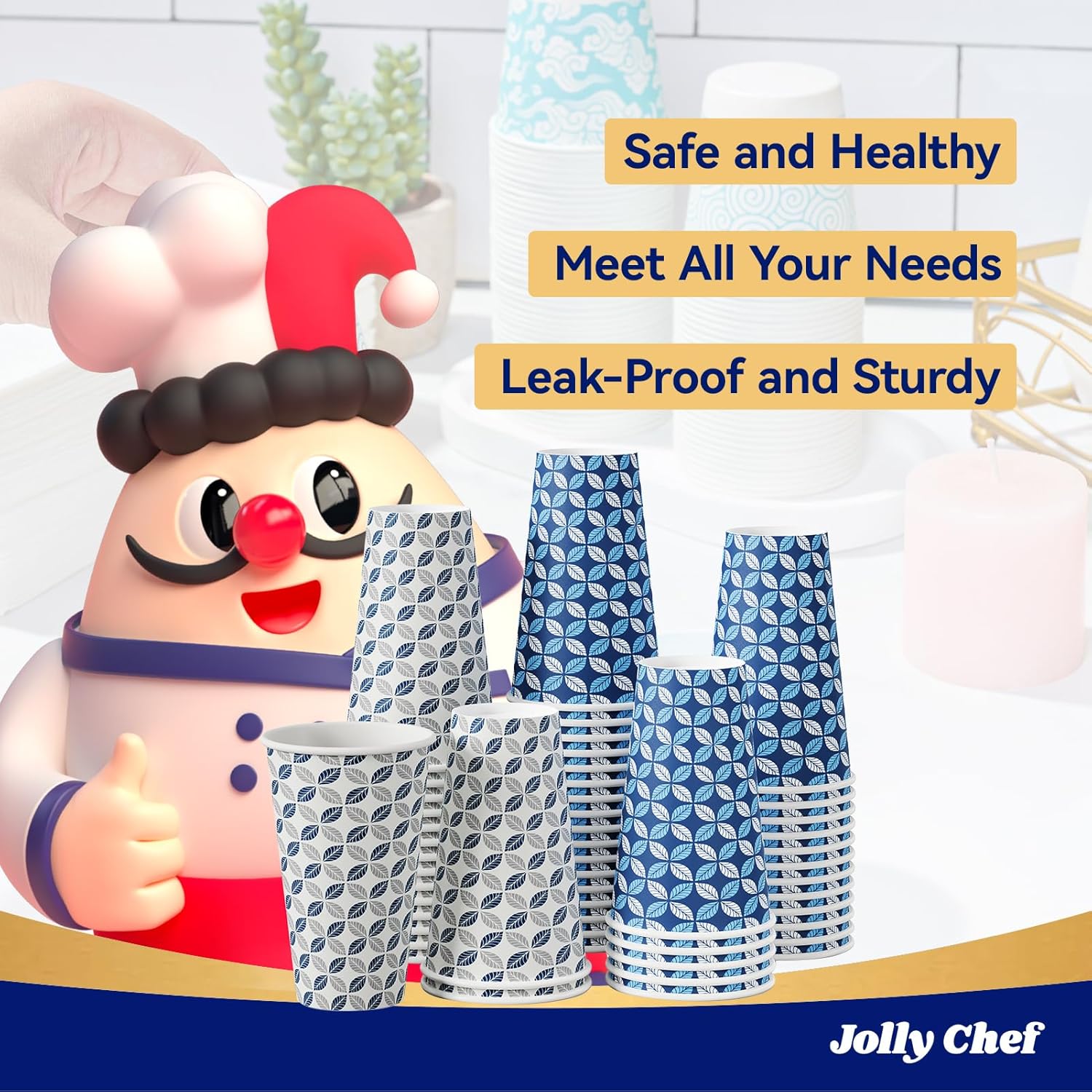 JOLLY CHEF 500 Pack Disposable Plastic White Lids 3.6'' for 10, 12, 16, 20 oz Paper Coffee Cups, 1000 Pack Printed Coffee Cups 16 oz