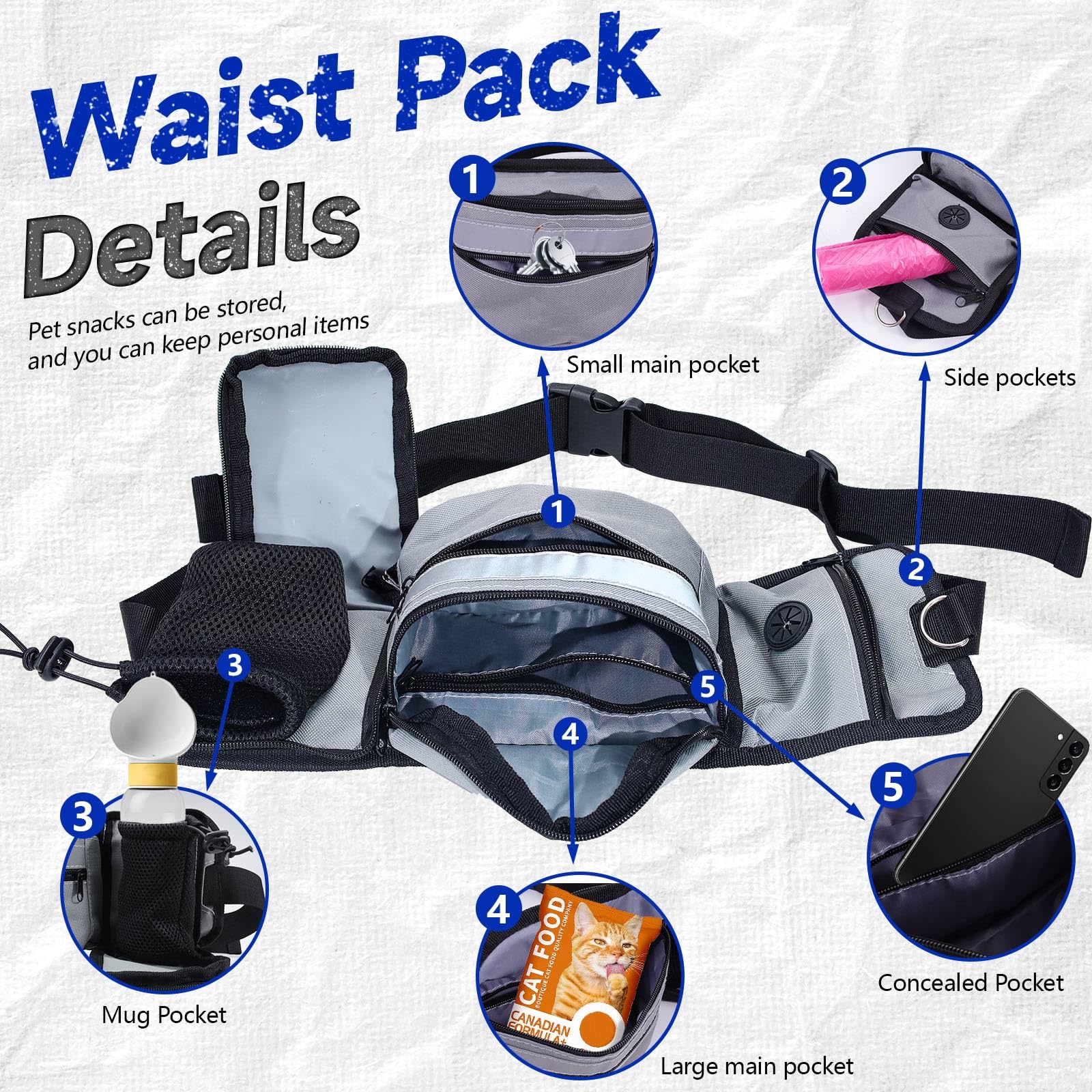 Realand Dog Treat Pouch Dog Walking Fanny Pack, Treat Pouches for Pet Training with Waist Belt, Treat Bag for Dog Training Treat Pouch, Dog Treat Bags Training Pouch, Grey - Image 3