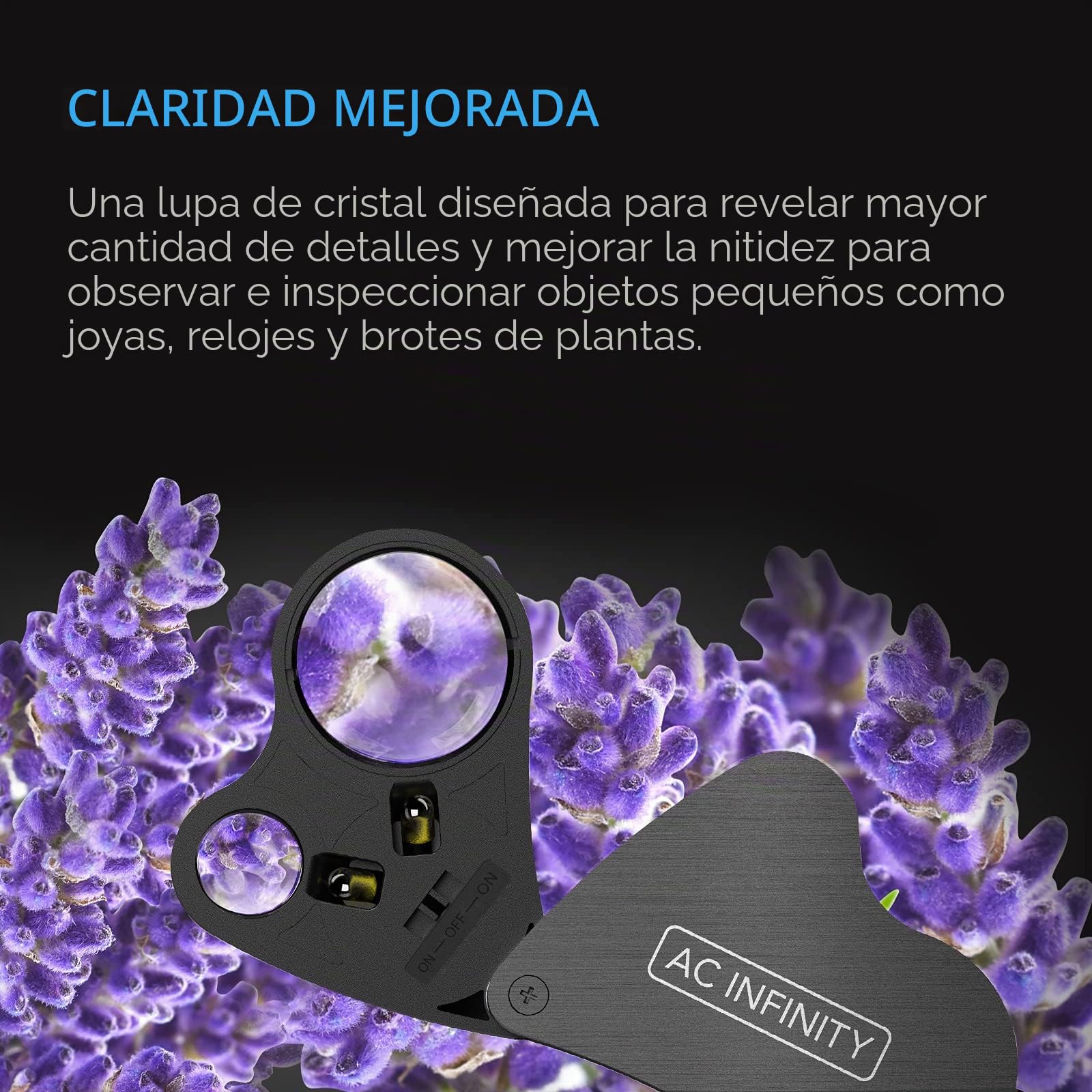 AC Infinity Jewelers Lupa, lupa de bolsillo con luz LED y lentes duales, zoom de 30 x 60 x para joyas, relojes, monedas, sellos, brotes de plantas