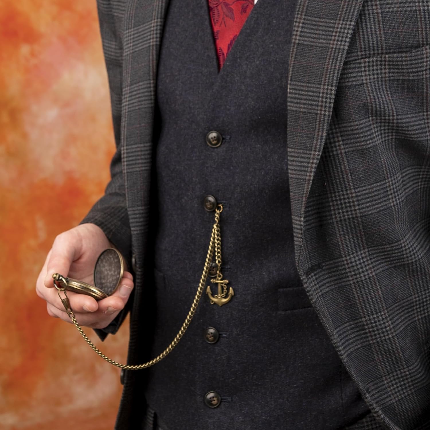 Made in The UK Bronze Colour Single Albert Pocket Watch Chain with Anchor Pendant