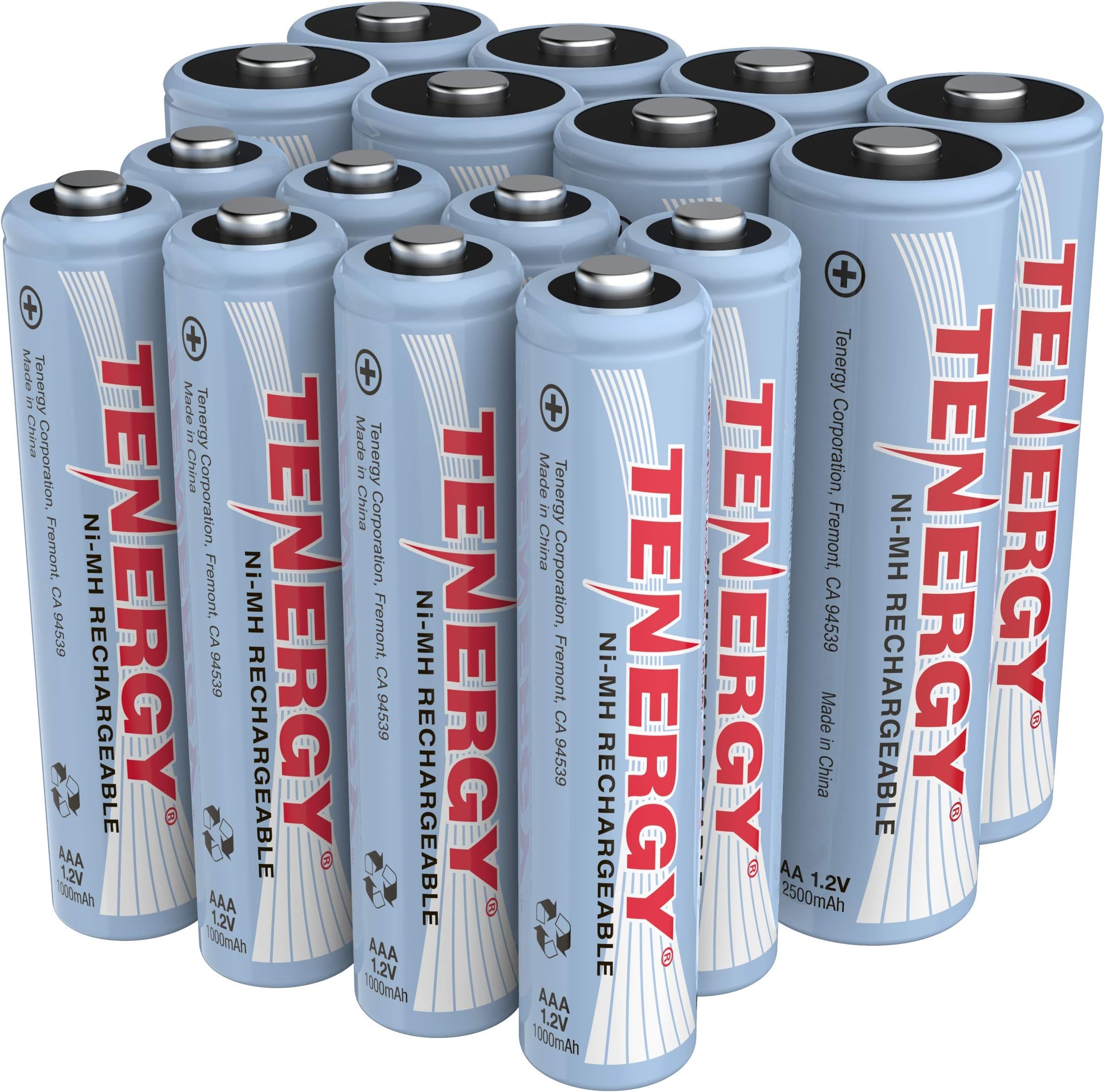 High Drain AA and AAA Battery, 1.2V Rechargeable NiMH Batteries Combo, 8-Pack 2500mAh AA Cells and 8 Pack 1000mAH AAA Cell Batteries