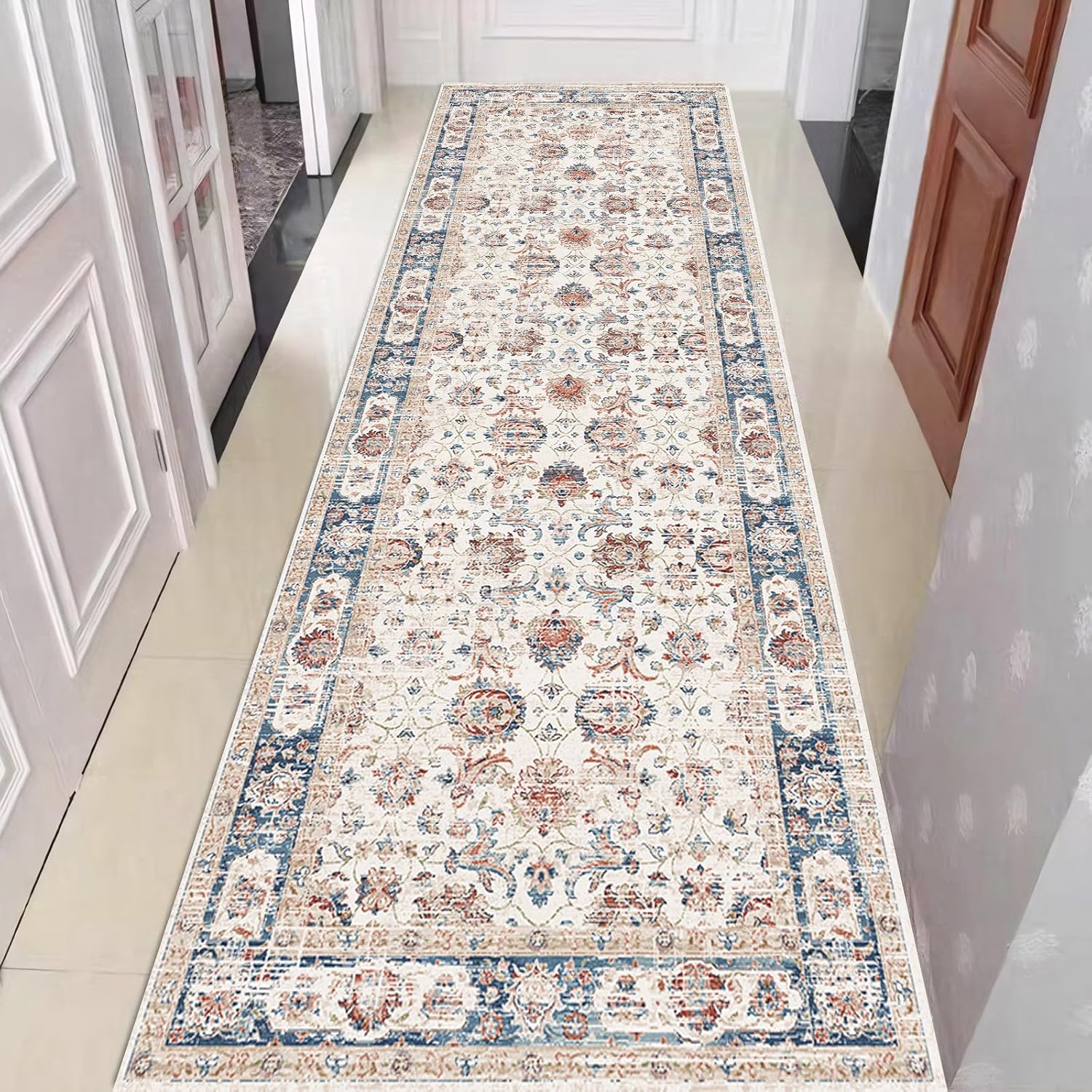 Hibate 2x8 ft (Boho Pink) Hallway Runner Rug Washable Vintage Non Slip Carpet Runners for Hallways Entryway Kitchen Laundry Room Bathroom