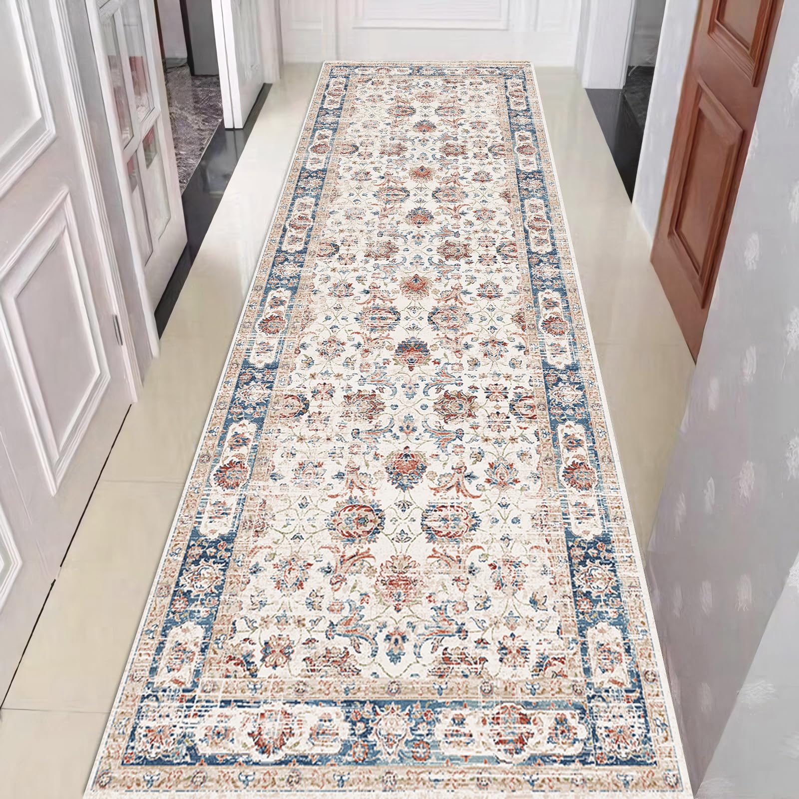 Hibate 2x8 ft (Boho Colorful) Hallway Runner Rug Washable Vintage Non Slip Carpet Runners for Hallways Entryway Kitchen Laundry Room Bathroom