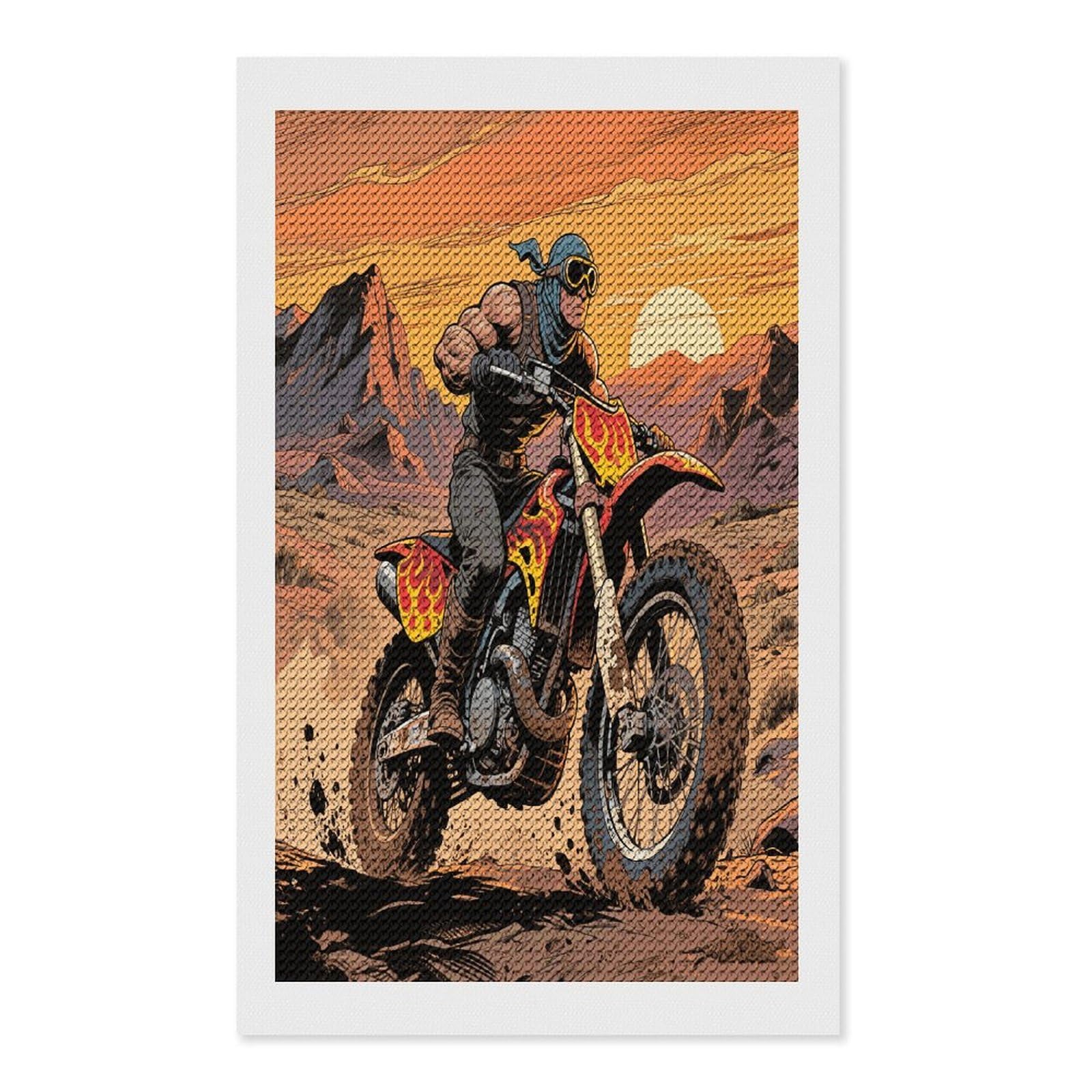 FekiLoot Motocross Dirt Bike Paint by Numbers Kit for Adults Beginner DIY Diamond Dots Paintings Round Full Drill Diamond Art Kits Picture Diamond Art Painting Kits for Home Decor 12"x20"