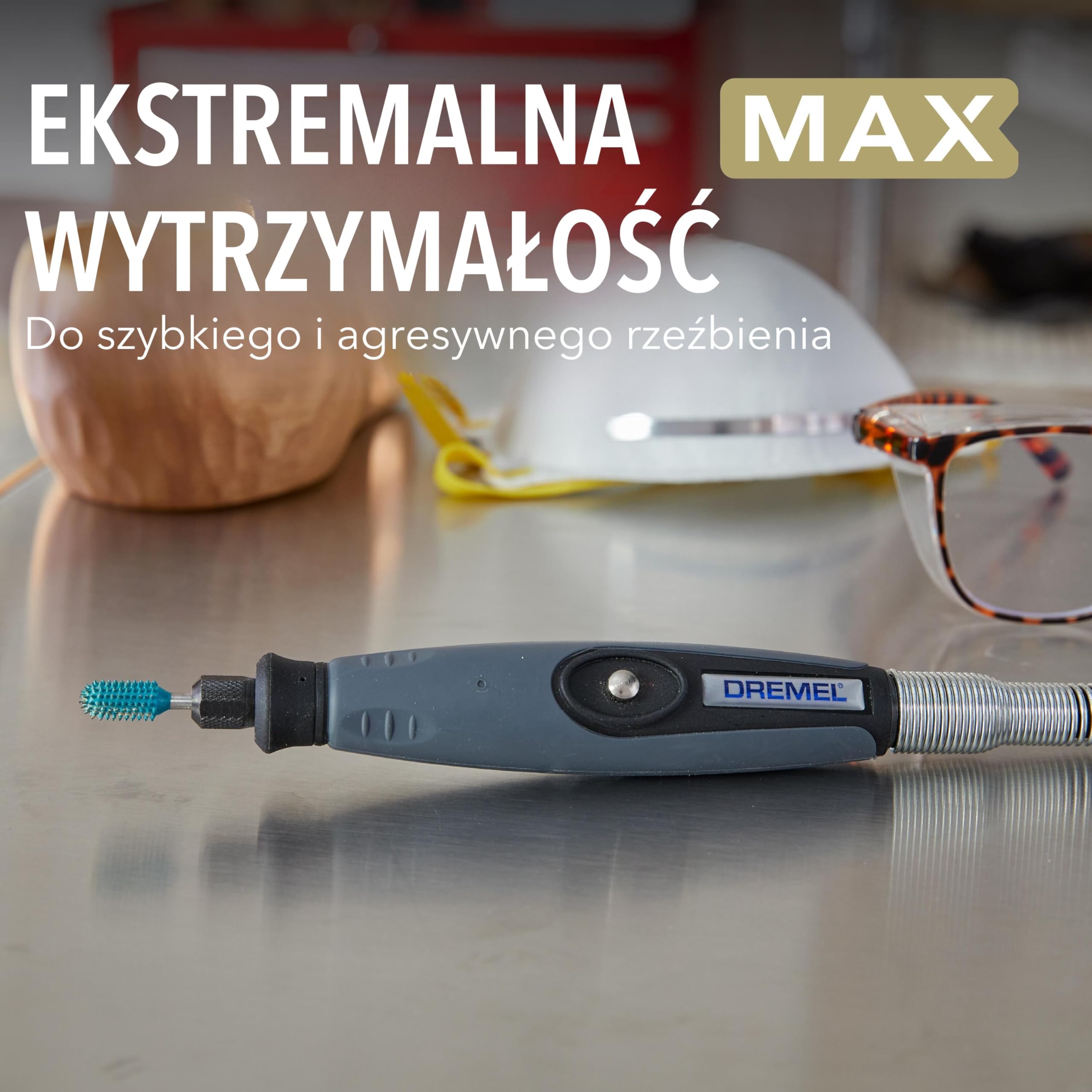 Dremel MAX High Performance Power Carving Bit (9954DM), bit ze stali nierdzewnej, średnica 7,9 mm do rzeźbienia okrągłych i płaskich, szczegółowych kształtów w drewnie, tworzywie sztucznym, EVA i