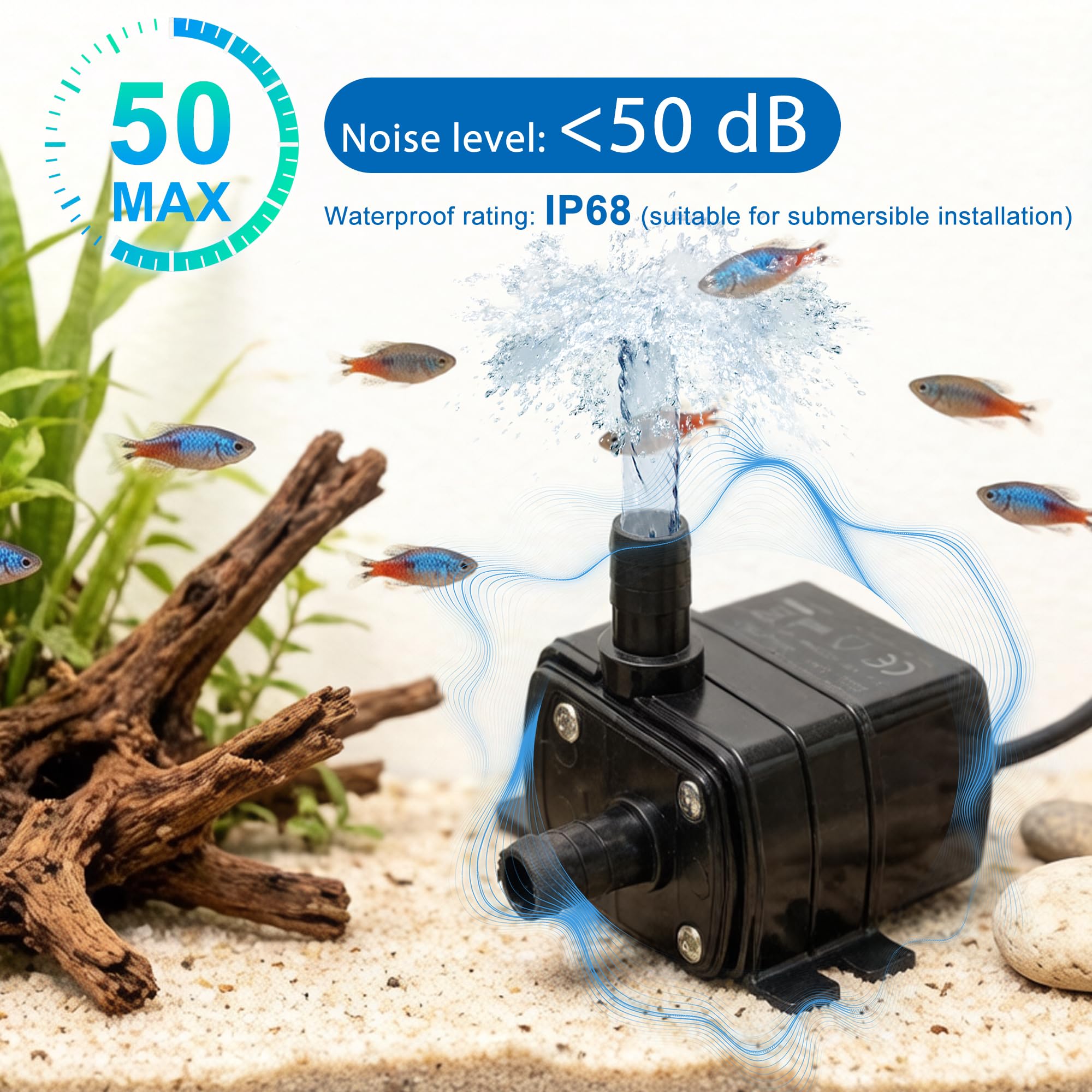 CONQUERALL Pompa wodna DC 12 V z rurką 1 m i zasilaczem (UE) 71 GPH 5 m 14 W pompa fontannowa do PC chłodzenie wodne i drenaż chłodnicy