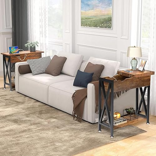 Miniatura 2 de TooCust Mesas auxiliares para sala de estar con estación de carga, 12 pulgadas de profundidad x 24 pulgadas de ancho x 24 pulgadas de alto, mesa