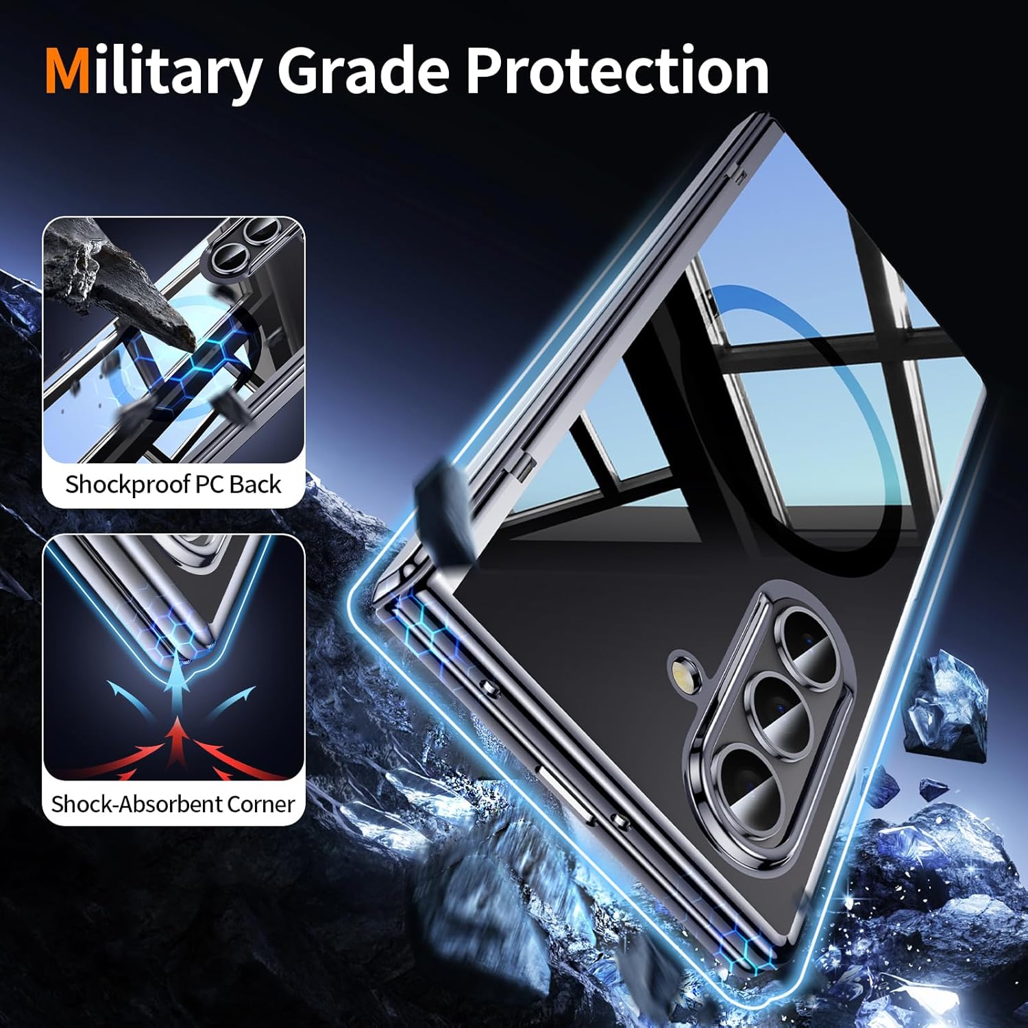 for Z Fold 7 Case Clear with Privacy Screen Protector [Hinge Protection],[Fit for Magsafe],Slim Camera Protection Magnetic for Samsung Galaxy Zfold 7 Case Black