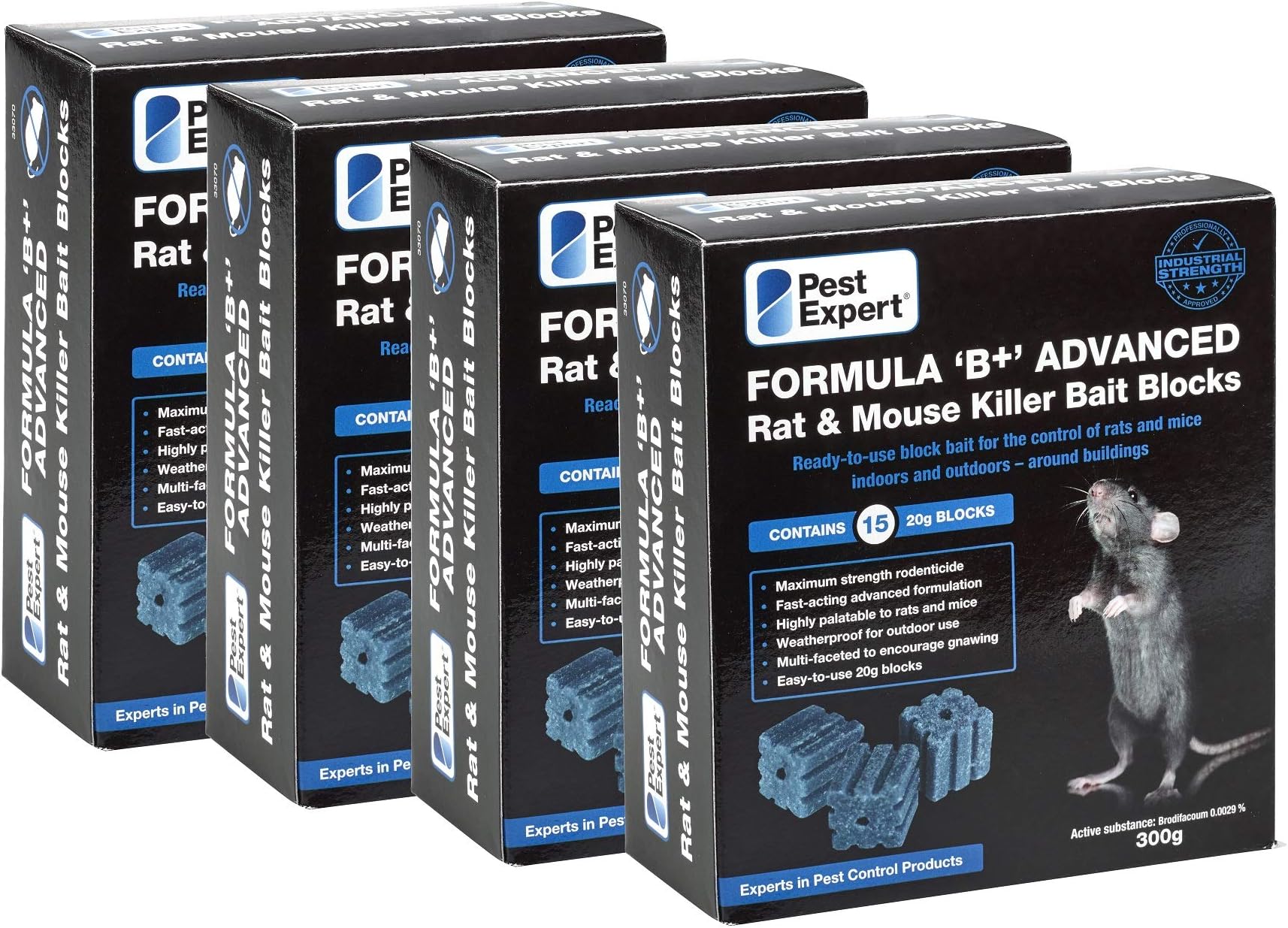 Pest ExpertFormula B+ Advanced Rat Bait & Mouse Killer Poison Bait Blocks (1.2kg) Max Strength Brodifacoum Single Feed 4 x 300g