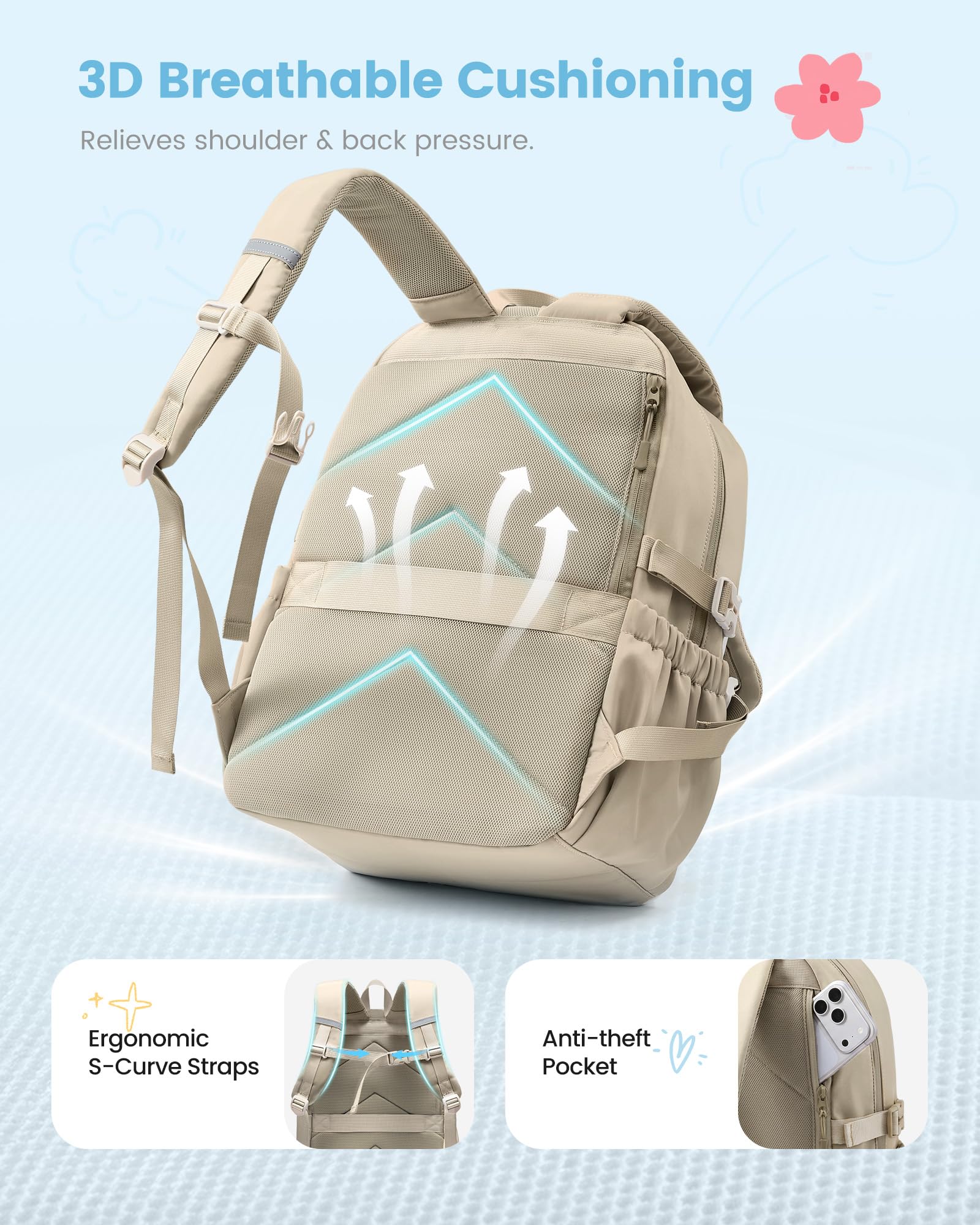 LOVEVOOK Schulrucksack Teenager Mädchen, 30L Großer Schulranzen Grundschule 5.Klasse, Wasserdichte Schultasche Damen mit 17.3 Zoll Laptopfach, Kawaii School Bag for Girls Backpack Women für Schule Uni