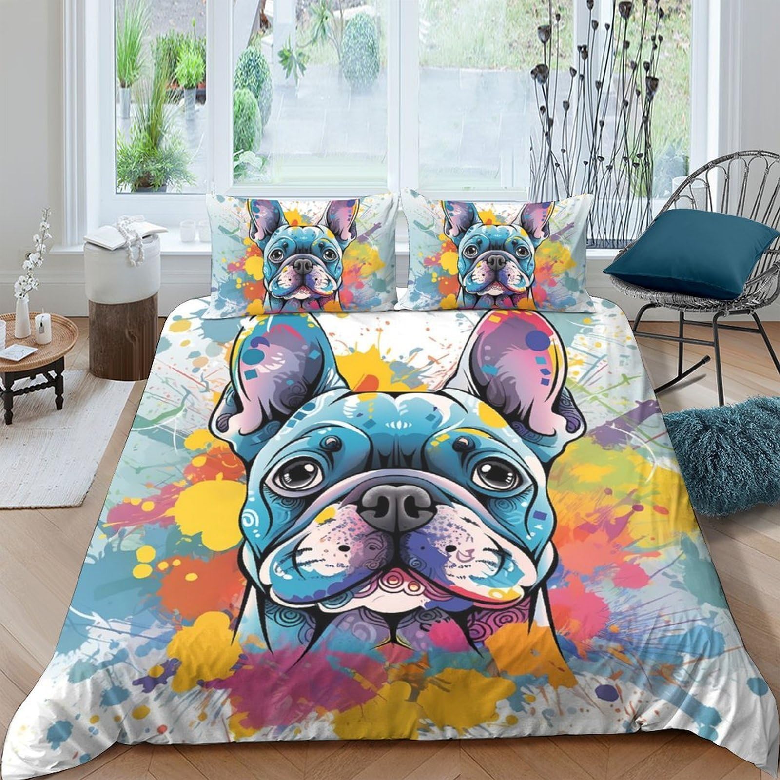 Ctjqhvkz Style-7 3D Printed French Bulldog Fitted Sheet Microfiber Colorful Splash Bed Cover For Bedroom Dorm Mattress Protection Decor Single（135X200cm）