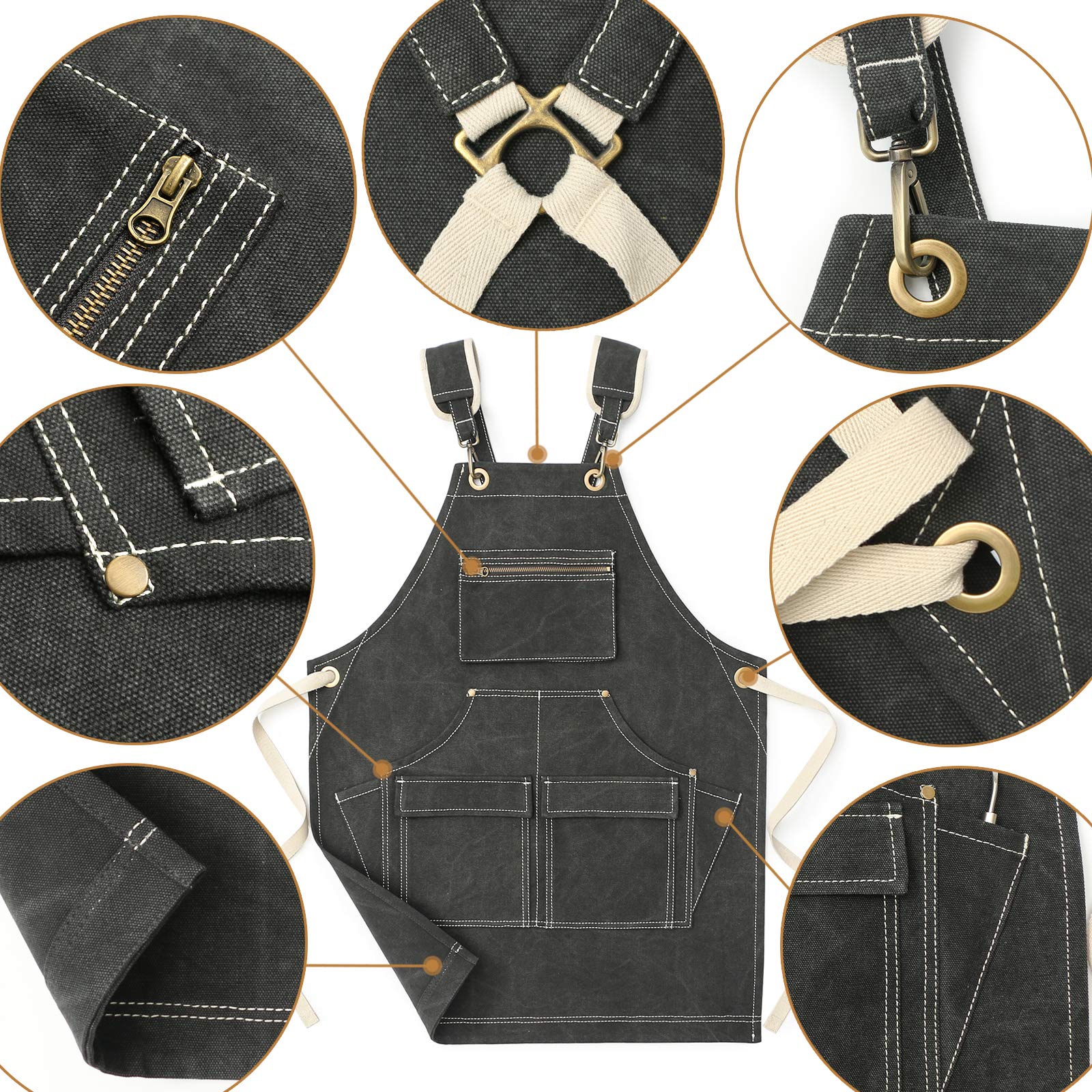 Jeanerlor - Wasserdichte Segeltuch-Schürze aus Baumwolle mit Taschen für Damen und Herren