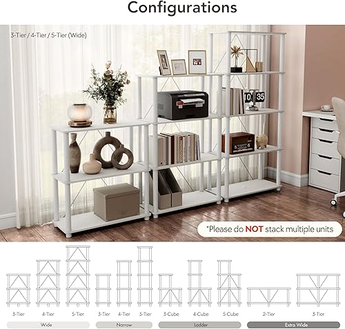 Miniatura 8 de HOMES Inside + Out Apexa - Estantería moderna de 3 niveles extra anchos, estantes de exhibición coleccionables, mesa consola de fácil montaje,