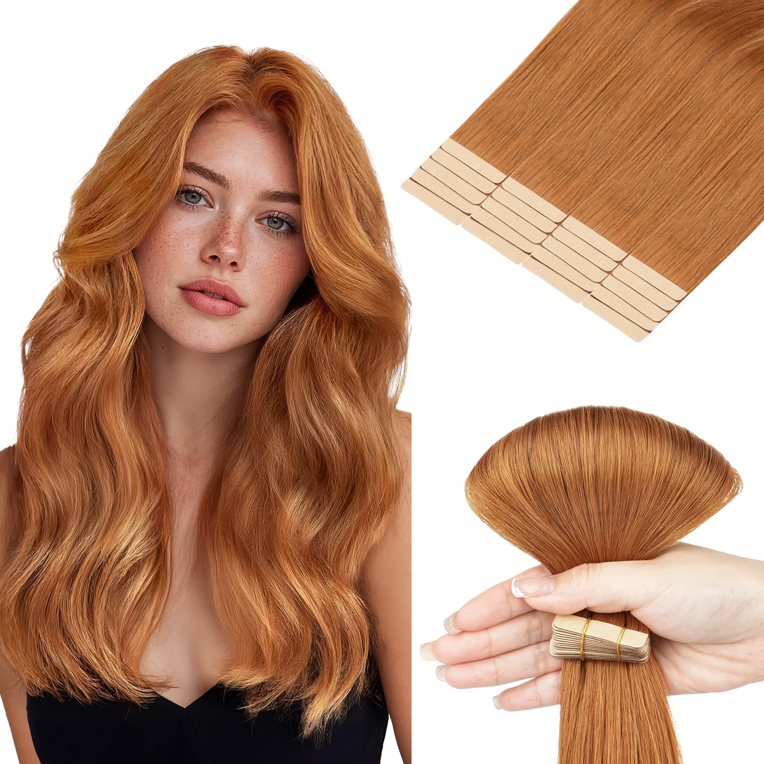 Hotbanana Extension Capelli Veri Biadesivo, 16 Pollici 20 Pezzi 50g, Ramato Rosso, Lisci Remy Capelli Umani