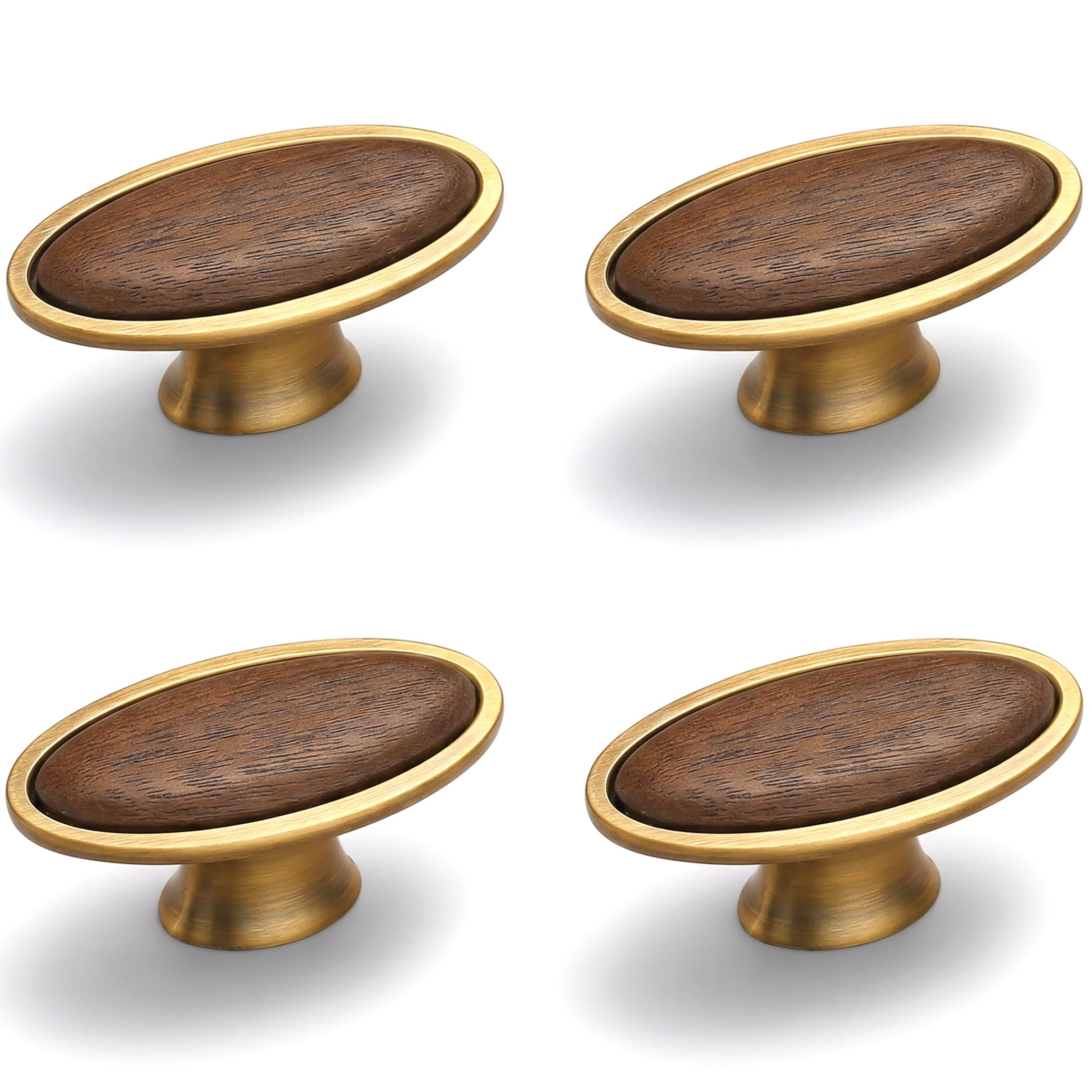 Wood Knobs, 4 PCS Wood Cabinet Knobs Retro French Bronze & Walnut Drawer Handles for Dressers, Cupboards, Nightstands for Dresser Wooden Cabinet