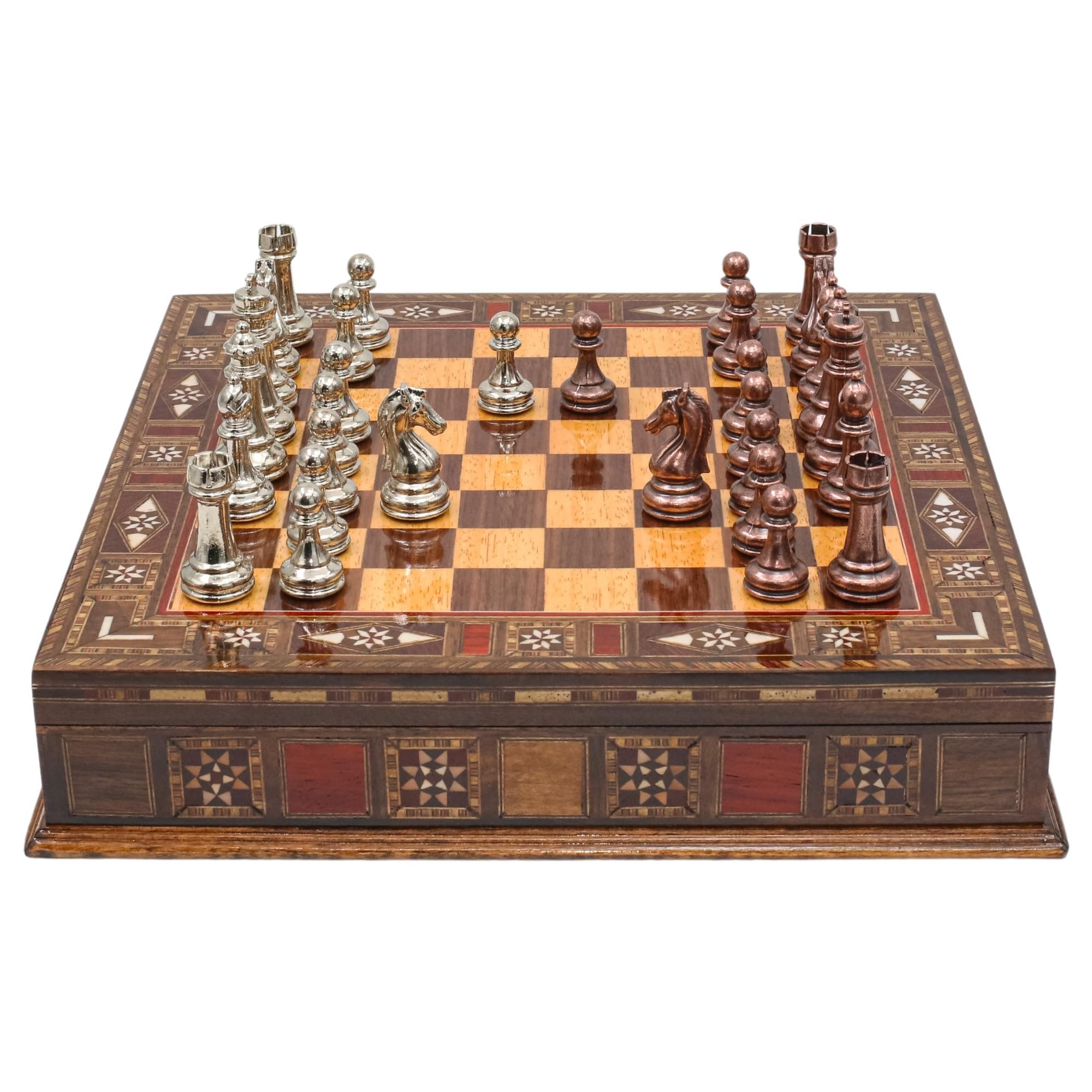 Juego de ajedrez de almacenamiento personalizado, 30 cm, figuras de metal de diseño clásico