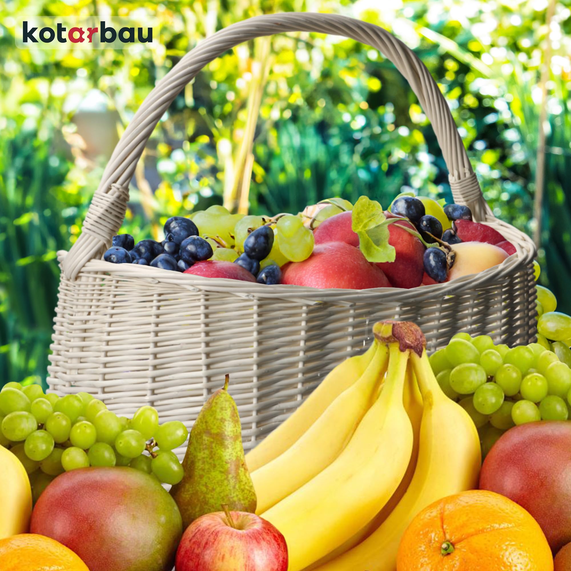 KOTARBAU® Panier de Courses en Osier Blanc 440 x 280 mm avec Anse tressé en Osier pour Les achats et pour Pique-Nique