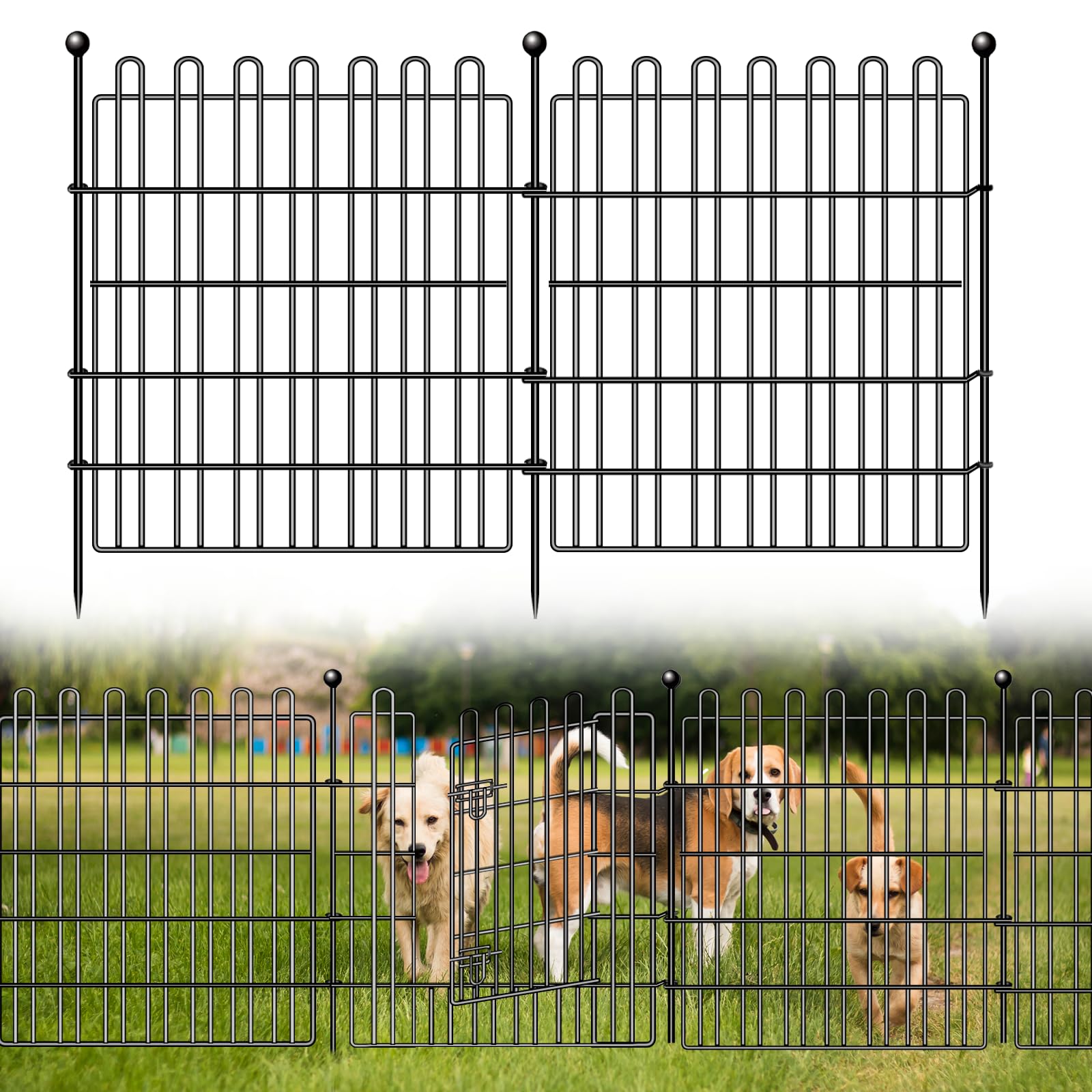 10 Panels No Dig Dog Fence Outdoor with Gate for Yard, 24in (H) X 23.6ft (L) Decorative Garden Fence Animal Barrier, Rustproof Metal Garden Edging Fence Stakes and Borders, Portable Outside Playpen
