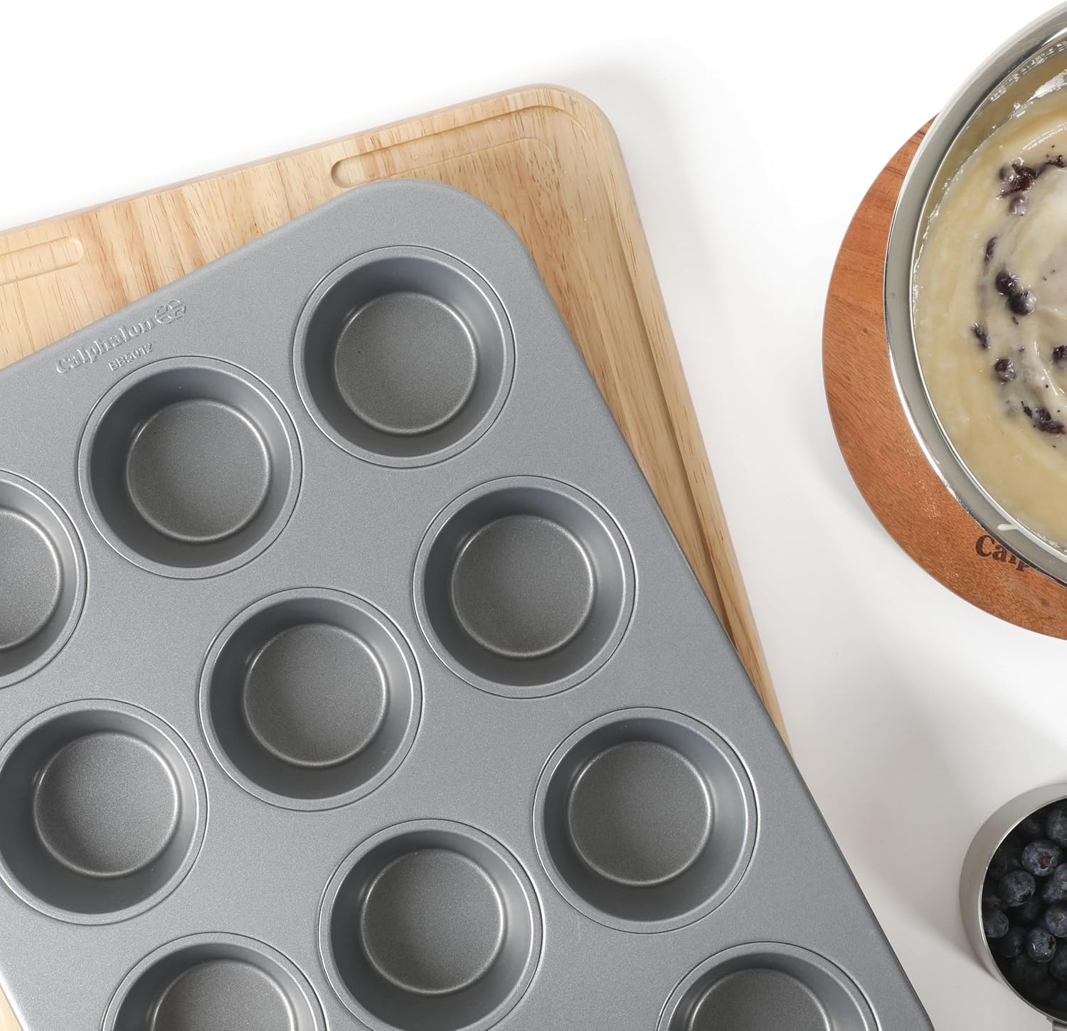 Calphalon Titan Steel Core PFA Free Nonstick 12 Cup Cupcake Muffin Pan, Heavy Duty Carbon Steel Bakeware for Even Heating, Oven Safe Muffin Tray for Cupcakes, Muffins