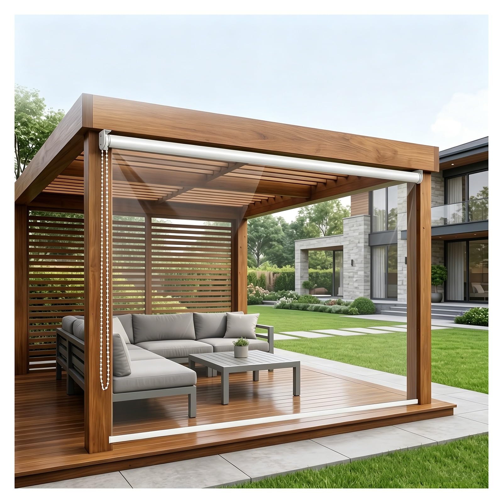Transparent Waterproof Roll Up Blinds，Outdoor Vinyl Curtain，Windproof & Rainproof Plastic Film，Thermal Insulated，Customizable，Pergola Garden Roller Blinds(W75*H160cm/W29.5*H62.9in)