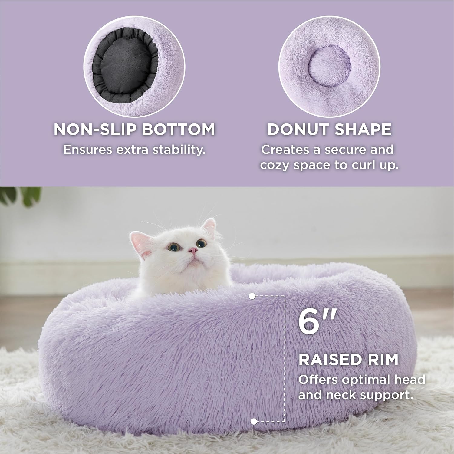 review Bedsure Calming Cat Beds for Indoor Cats - Small Cat Bed Washable 20 inches, Anti-Slip Round Fluffy Plush Faux Fur Pet Bed, Fits up to 15 lbs Pets, Purple