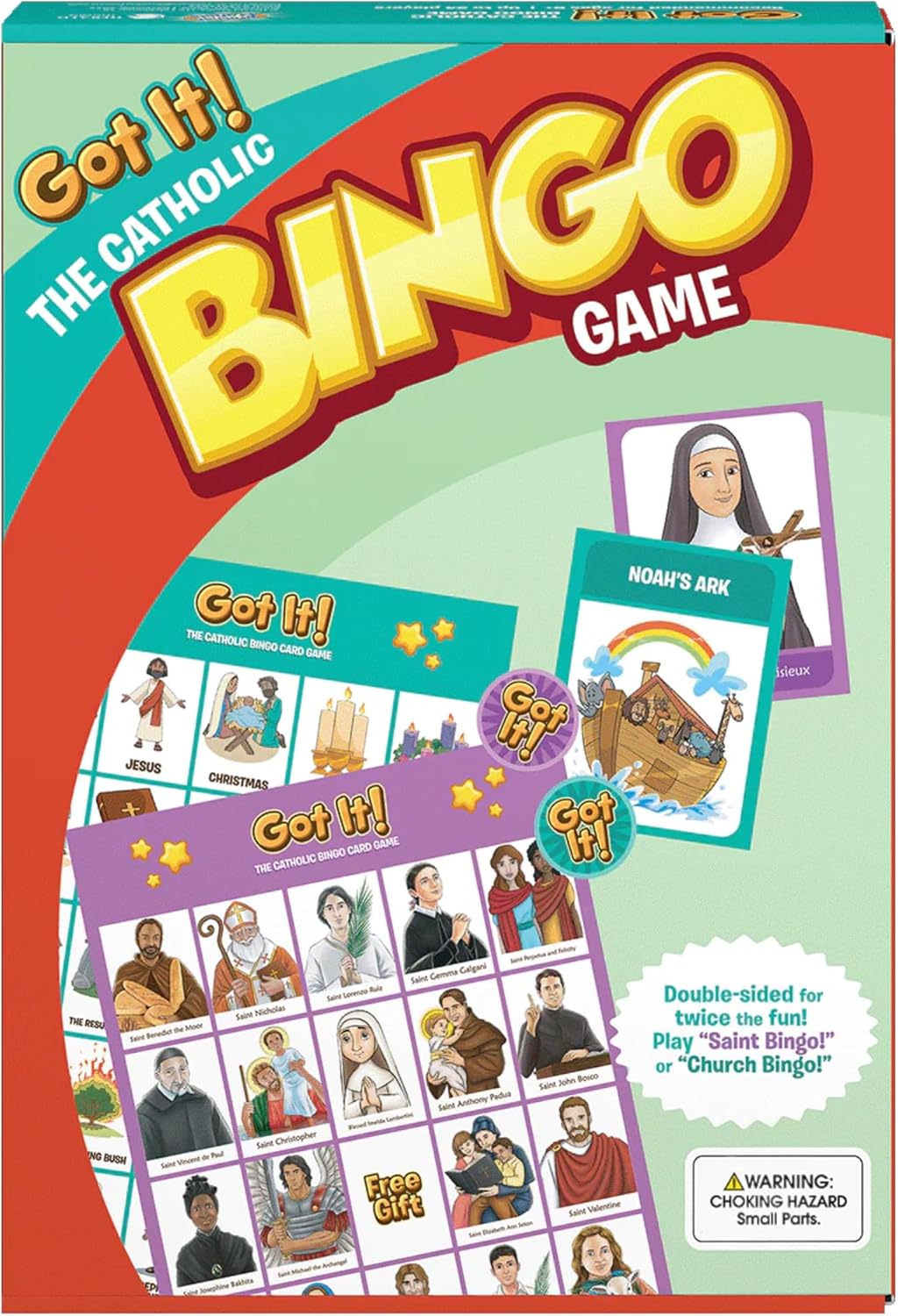 Got It! The Catholic Bingo Game - 2-in-1 Saints & Church Edition - 24 Double-Sided Laminated Cards with Real Chips & Storage Bag - Educational Faith Based Gift for Kids, Teens & Families - Ages 6+