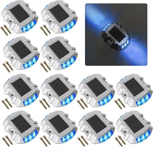 Miniatura 7 de Paquete de 8 luces solares para cubierta, luces LED solares para exteriores, impermeables, luces de advertencia para entrada, acera, camino, patio,