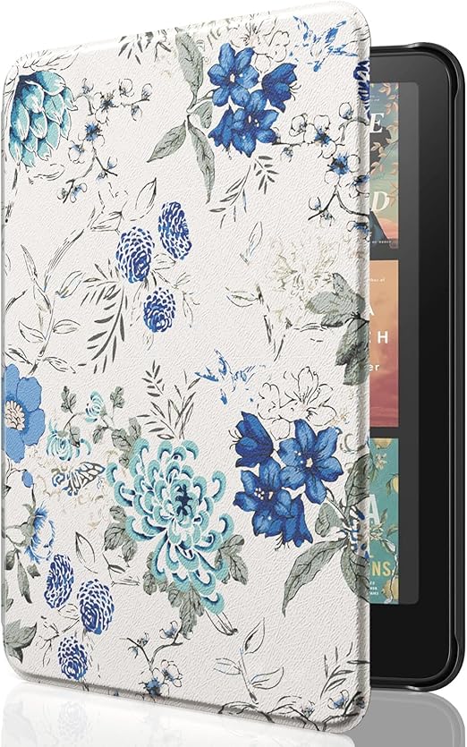 MoKo Funda para 7" Kindle Paperwhite (12th Generation-2024) and Kindle Colorsoft Signature Edition 2024, Funda Ligera con Auto Wake/Sleep para Kindle Paperwhite 2024, Blanco & Azul
