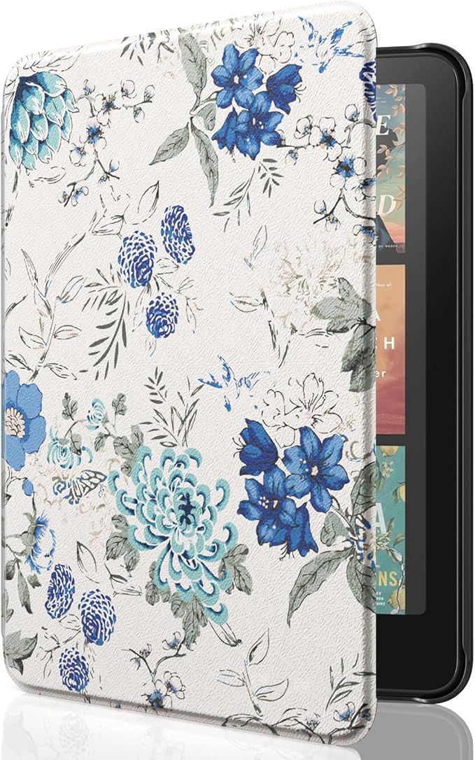 MoKo Funda para 7" Kindle Paperwhite (12th Generation-2024) and Kindle Colorsoft Signature Edition 2024, Funda Ligera con Auto Wake/Sleep para Kindle Paperwhite 2024, Blanco & Azul