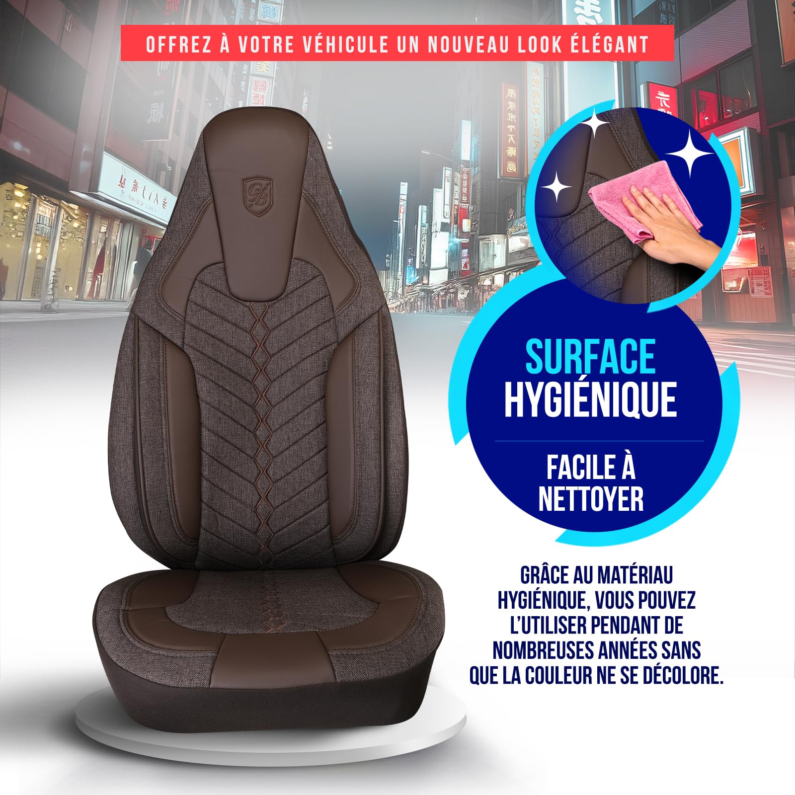 Housses de siège auto universelles pour voitures et SUV – Housse de siège avant premium en lin, marron, coussin compatible airbag, housse de protection de siège auto, ensemble complet