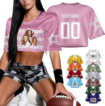 Custom Cropped Football Jersey for Women Personalized Crop Top Streetwear with Team Name Number for Girls