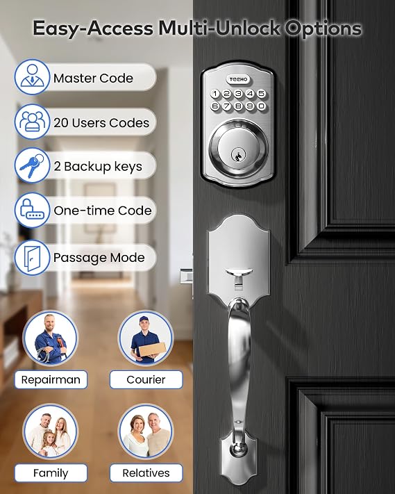 TEEHO TK001H Keyless Entry Door Lock Set for Front Door, Satin Nickel