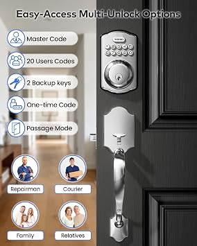 TEEHO TK001H Keyless Entry Door Lock Set for Front Door, Satin Nickel