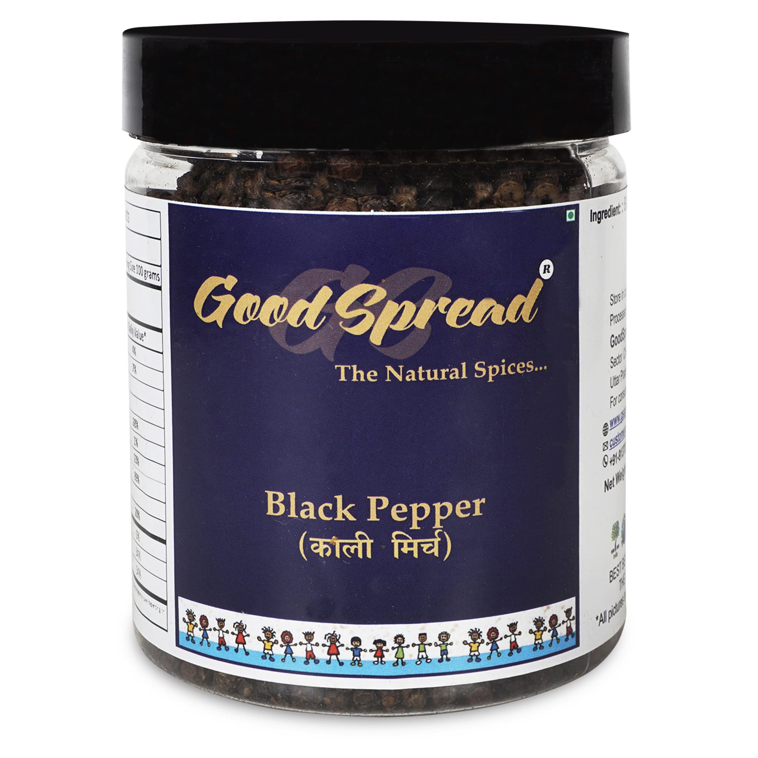 GoodSpread Organic Black Pepper Whole - 200 gm - Export Quality Kerala Specialty Bold Peppercorn