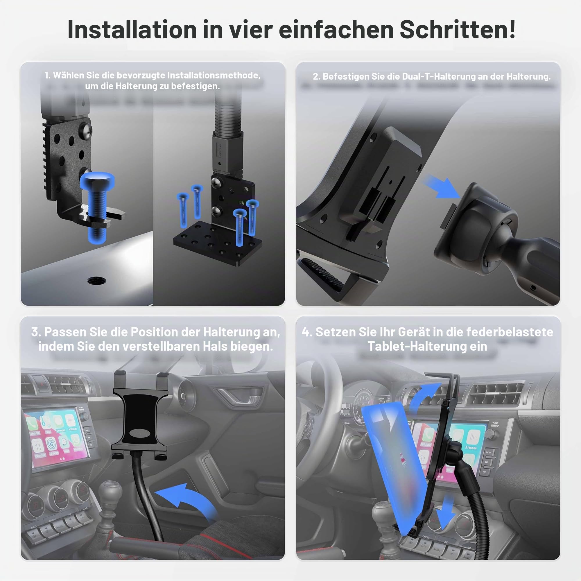 ARKON – Halterung für Autositzschiene oder Boden-Tablethalterung mit 56 cm langem Arm für iPad Pro, iPad Air 2, iPad Retail, Schwarz