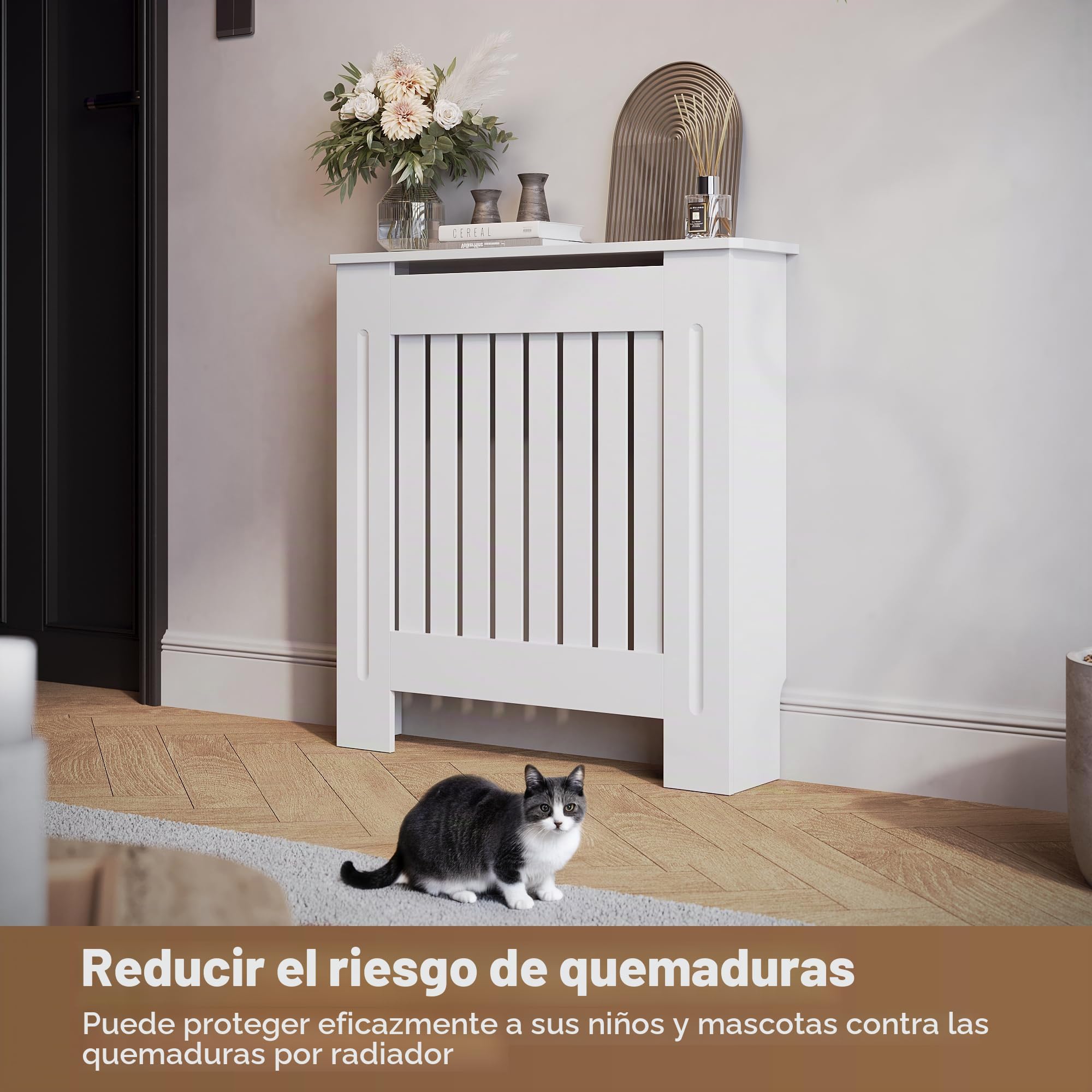 SIRHONA - Cubierta radiador, mamparo vertical, MDF lacado blanco, 78 x 19 x 81,5 cm, se puede colocar decoraciones, adecuadas para el salón, el dormitorio, el pasillo