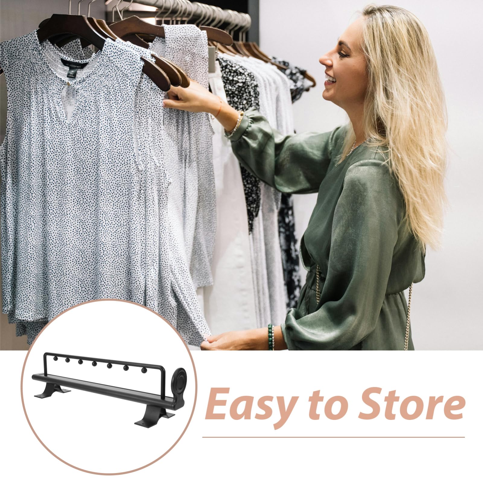 OFFSCH Telescopic Clothes Rail Clothes Hanger Rack Slide Out Clothes Rail Pull Out Trouser Rail Closet Pull Out Rod Pull Out Pants Rack for Closet Clothes Rack Closet Rod Black Metal