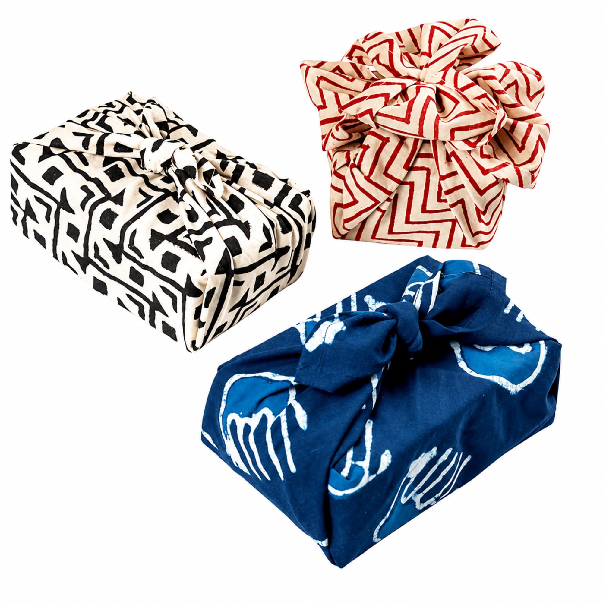 | Black, Indigo & Red | Eco-Friendly Furoshiki Gift Wrap Set | Traditional Block Prints | Pack of 3-image-35