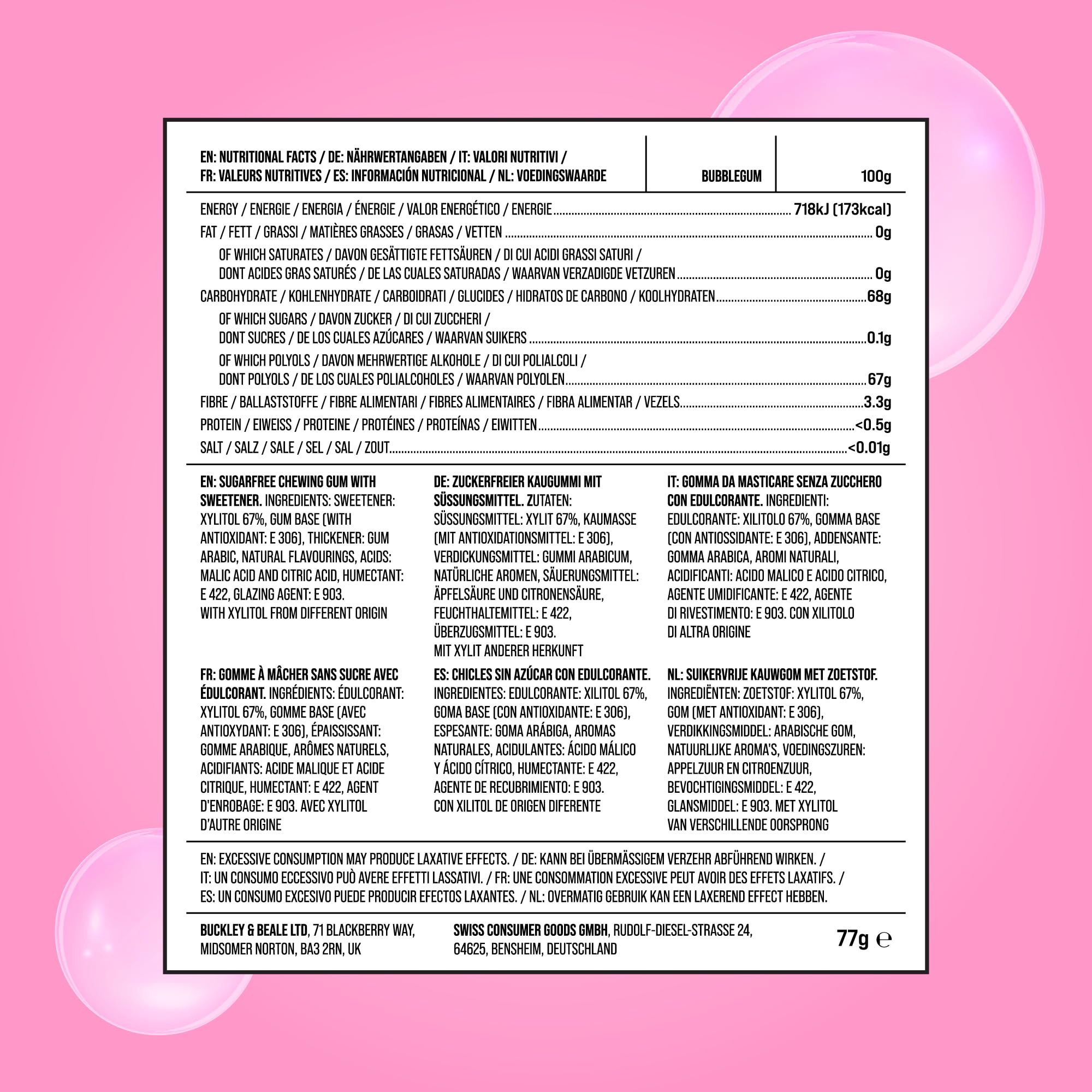 PUR Gum | Chewing-Gum Sans Sucre | 100% Xylitol | Végétalien, Sans Aspartame et Sans Gluten | Gum Naturel Au Goût De Bubblegu