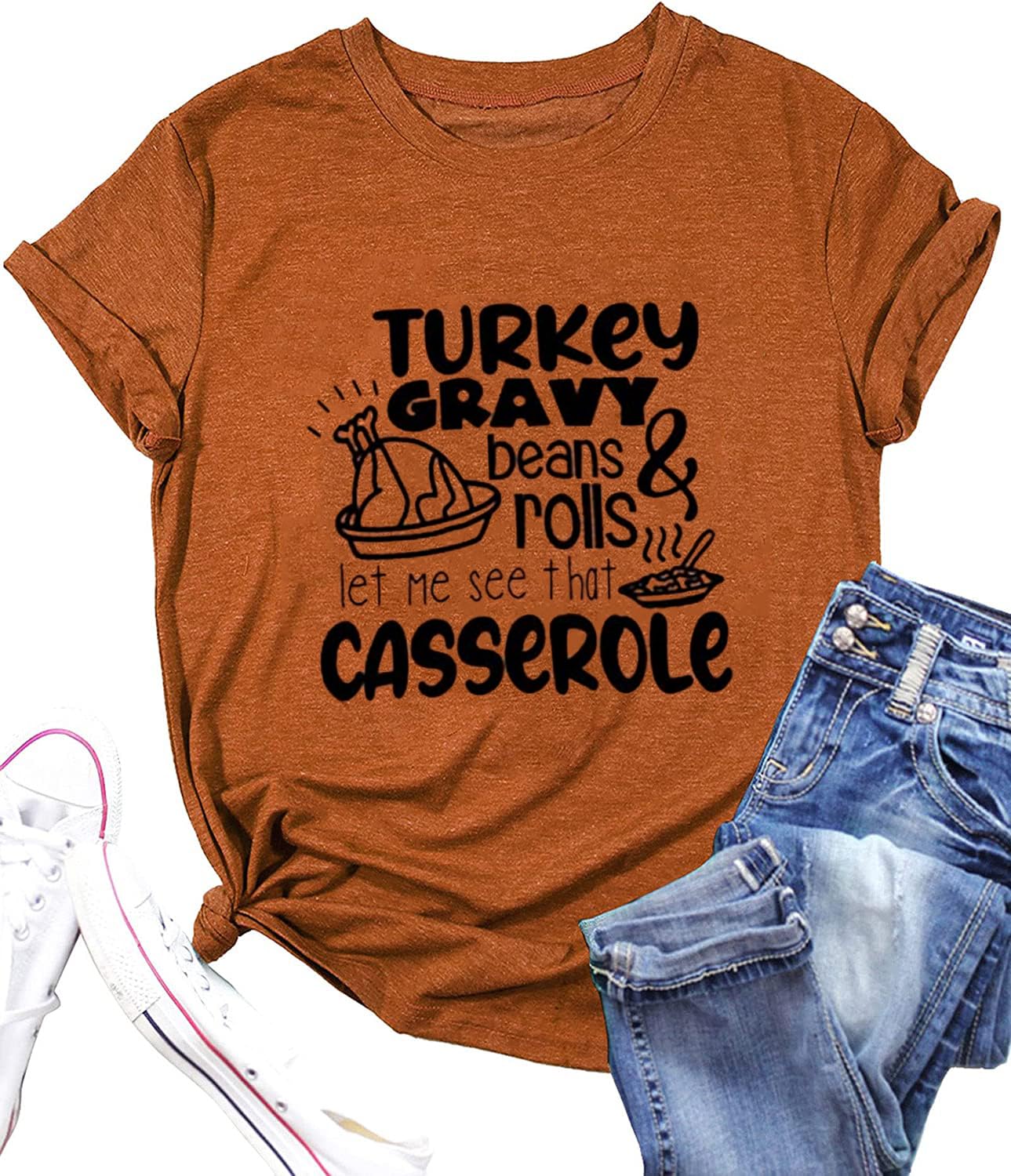 Thanksgiving Shirt Women Turkey Gravy Beans and Rolls T Shirt Funny Graphic Short Sleeve Tee Tops
