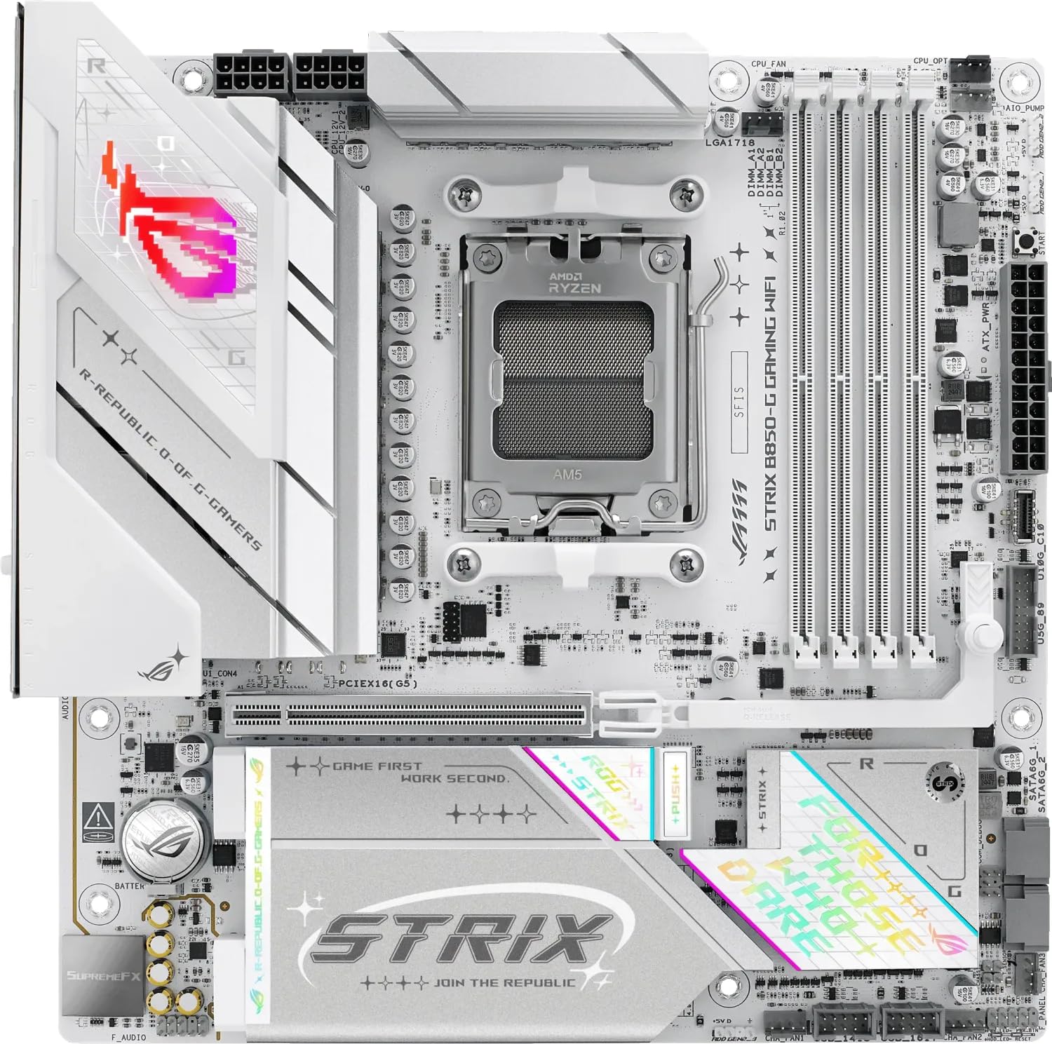 ASUS ROG Strix B850-G Gaming WiFi, AMD mATX Motherboard, 14 + 2 + 1 Power Stage, DDR5 Slot, PCIe 5.0 Slot, 4 M.2 Slots, WiFi 7 (802.11be) and 2.5GB Ethernet, 20Gbps USB-C, RGB Aura Sync, White-image-28