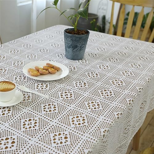 Miniatura 6 de Azerlee Mantel rectangular de ganchillo floral de algodón con encaje para cocina, comedor, fiesta, decoración de boda, 55 x 70 pulgadas