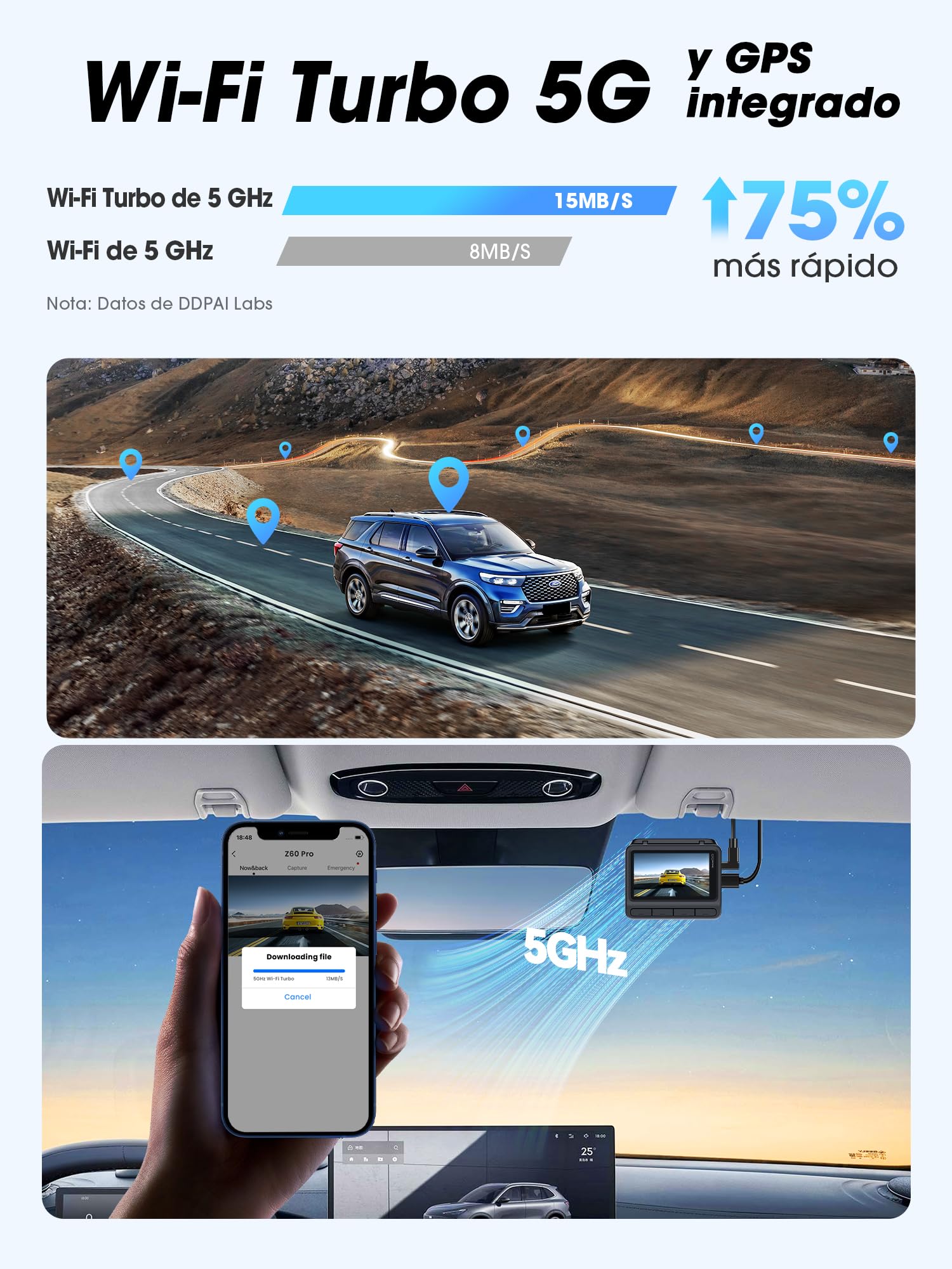 DDPAI Z60 Pro Dashcam 4K, Dual STARVIS 2 IMX678 60FPS, Visión Nocturna AI ISP, 4G LTE Dash CAM, WiFi 6 5GHz GPS, Modo Aparcamiento 24h, Pantalla IPS 3", Sensor G, grabación en Bucle