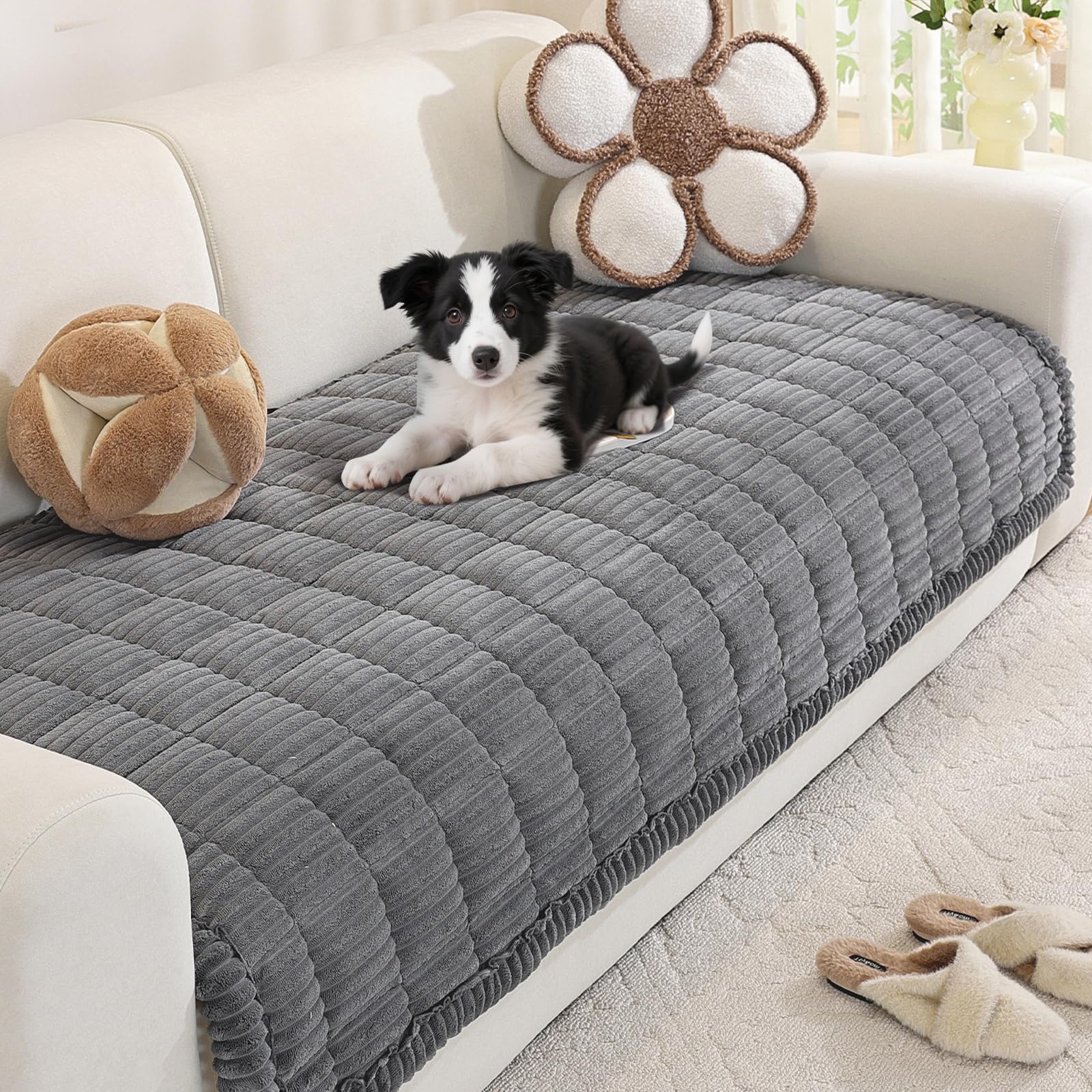 Royhom Pet Sofa Cover Washable, Soft Thick Sofa Cover 2 3 4 Seater, Couch Protector for Dogs, Settee Covers Furniture Slipcovers (Grey, 90x210cm) — image 1