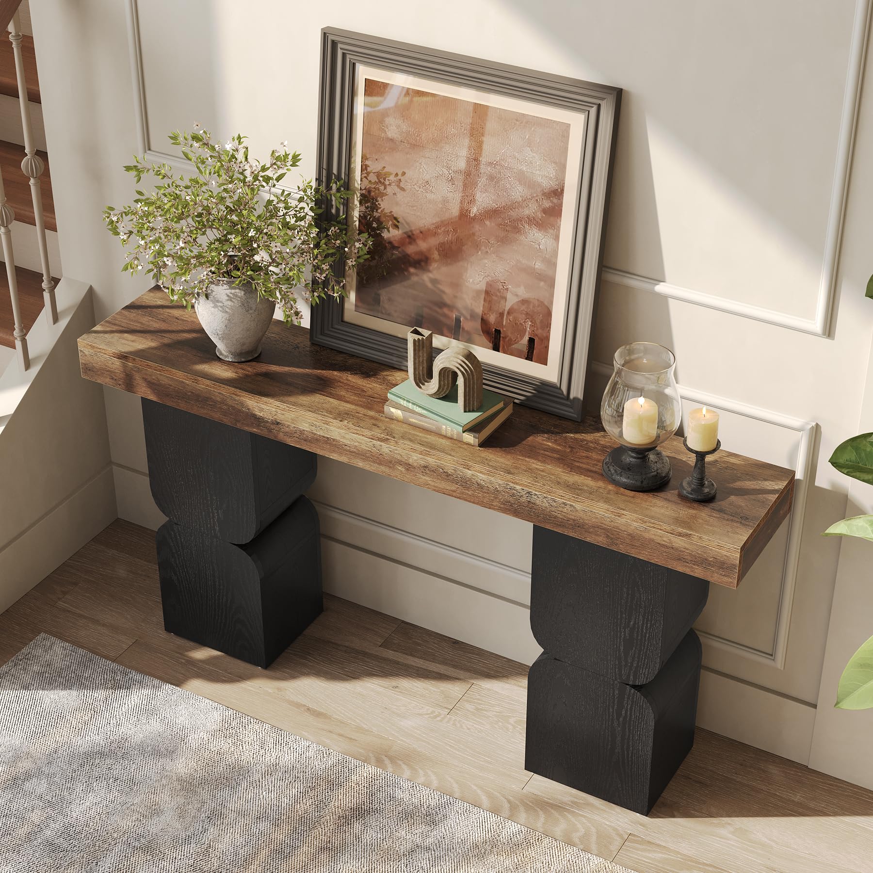 Tribesigns Stolik konsolowy 160 cm, wytrzymały wygląd, stolik do kanapy za sofą, kolorowy design, charakterystyczna struktura, nowoczesny stół wejściowy do przedpokoju, salonu, korytarza, foyer