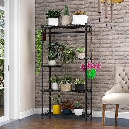 Miniatura 2 de Xiofio Soporte para plantas de interior y exterior, soportes de metal para plantas, estantes ajustables para plantas con barra colgante para