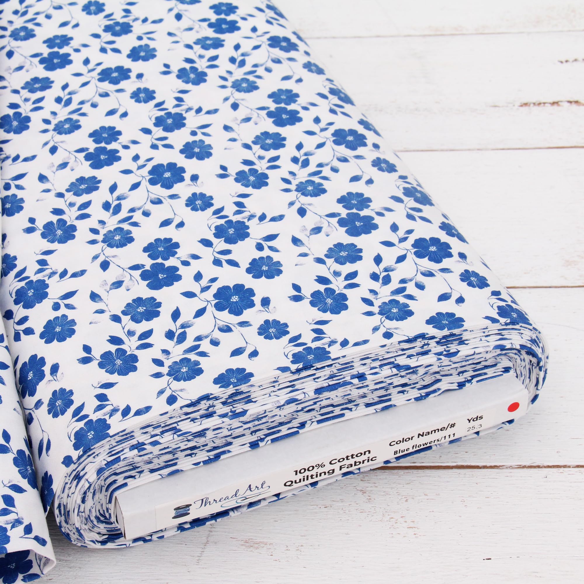 - Premium Cotton Quilting Fabric Sold by The Yard - Vintage Threads Collection - 44" Width - 100% Cotton - Quilting, Sewing, Crafts - Blue Flower