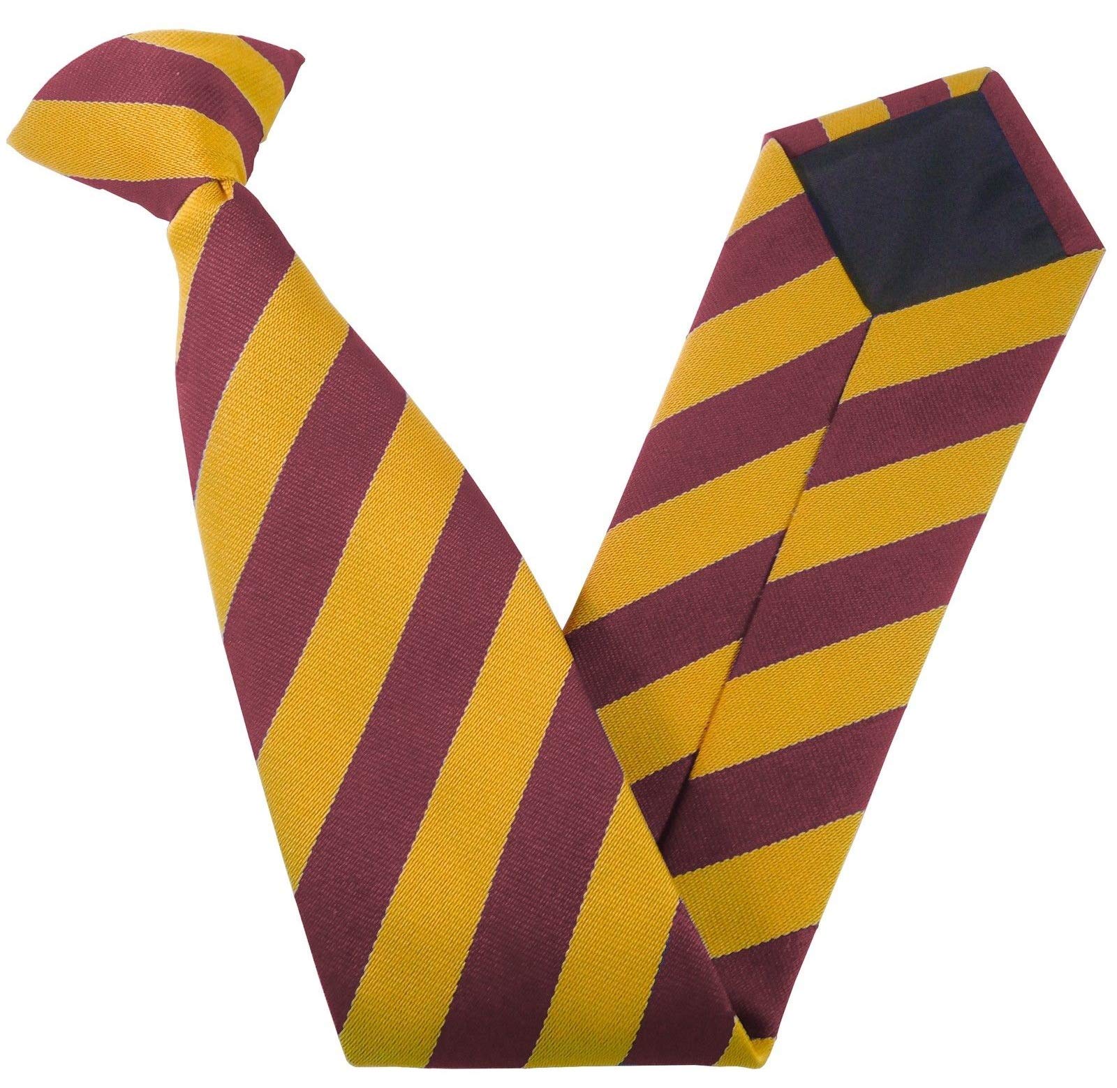 Great British Tie Club Men's Gold & Maroon Adult Block Stripe Clip On Neck Ties (Gold & Maroon)