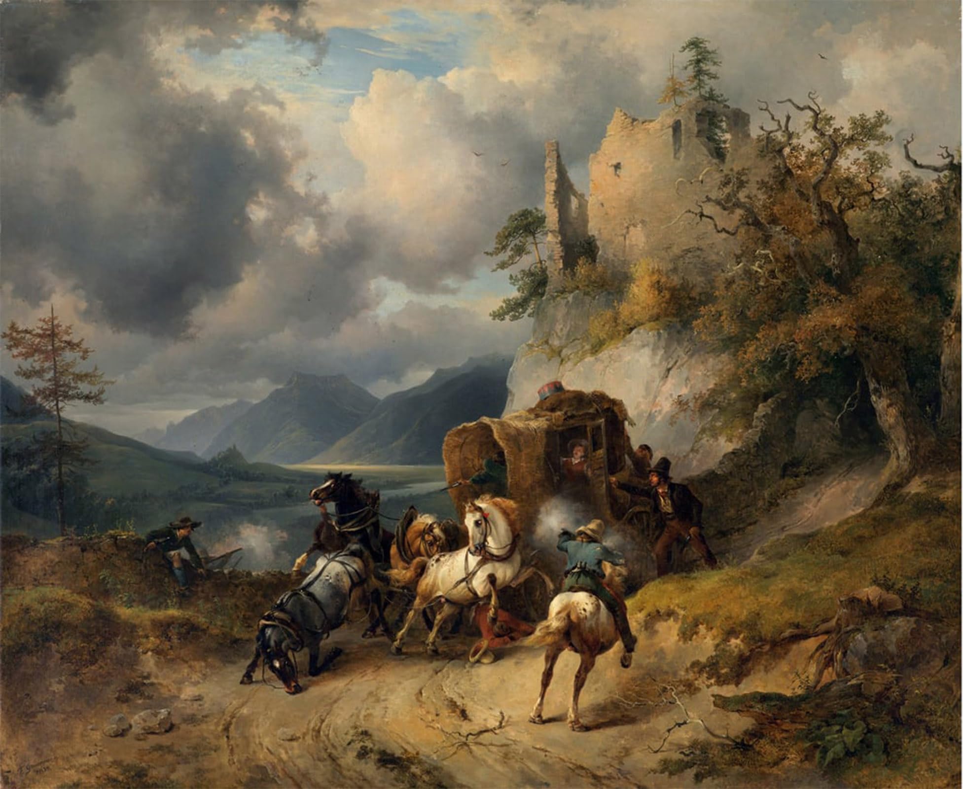 ARTXLXXBN Famous Prints Artwork Pictures Poster Painting Art the Robbery Par Gauermann by Friedrich Gauermann Artwork Landscape Pictures for Home Decor 60x90cm